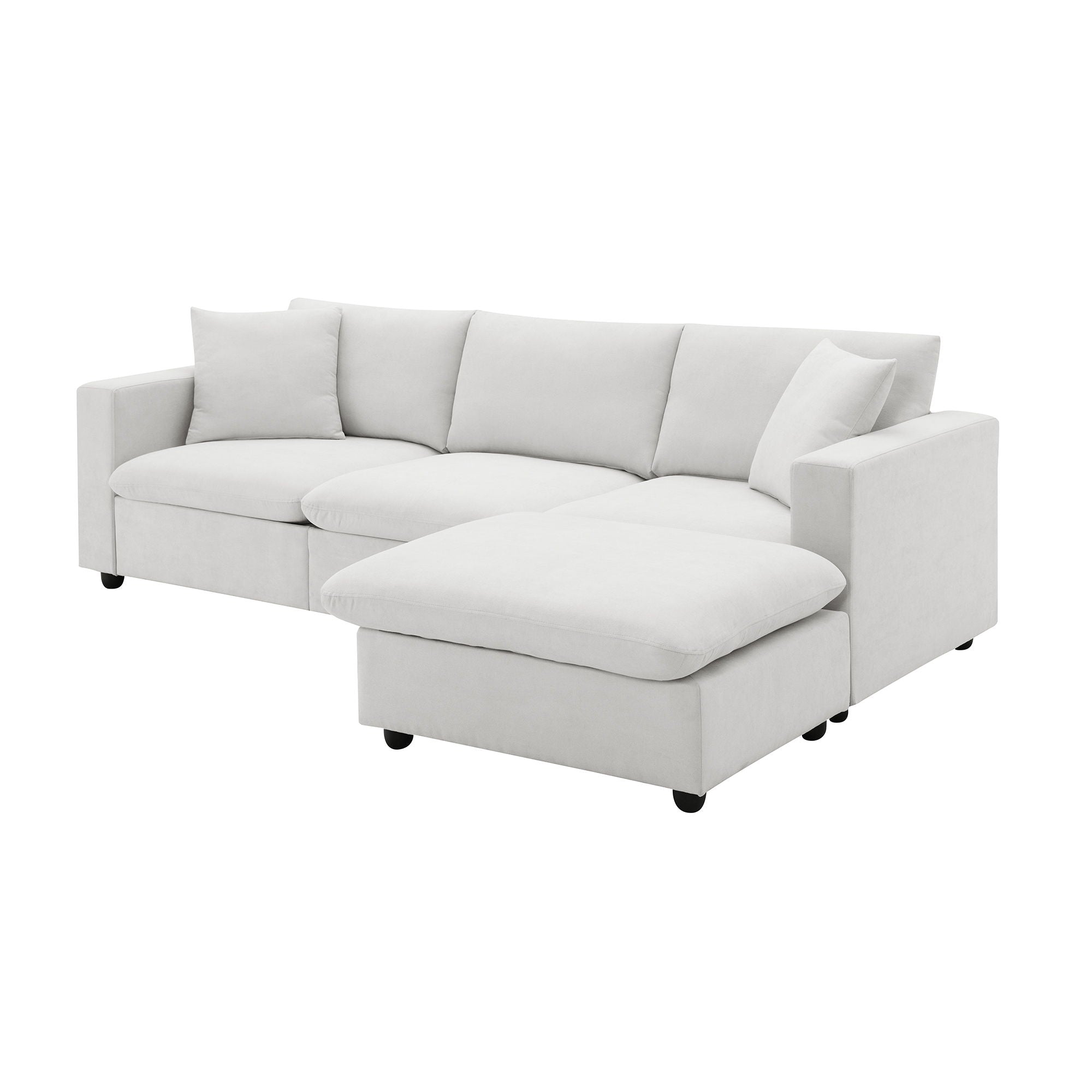Modern Sectional Sofa With Throw Pillows, Cloud L Shaped Couch Set With Wide 4 Seat Comfy Couch Set With Movable Ottoman