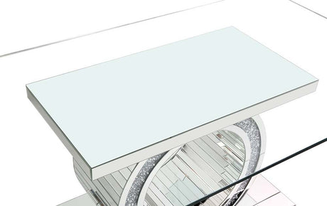 ACME Noralie - Dining Table - Mirrored & Faux Diamonds - Glass - 30" | Meri Furniture