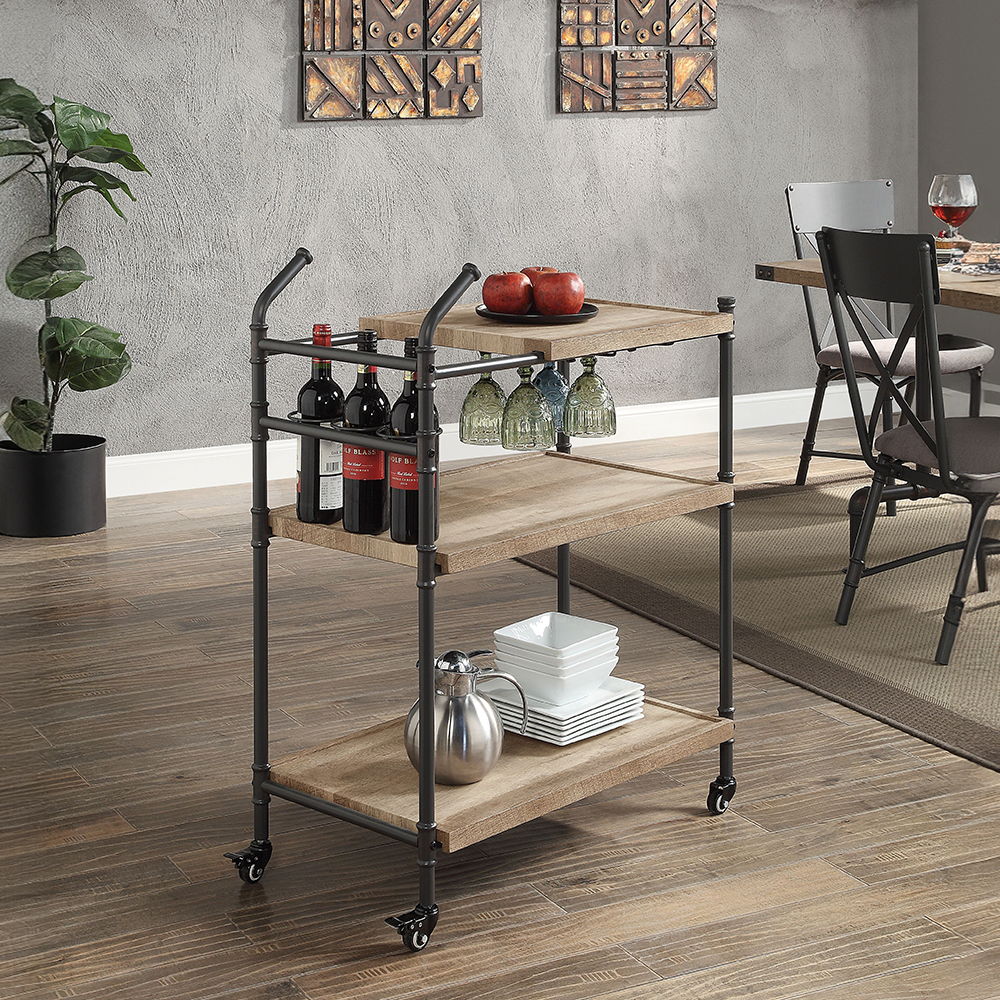 Brantley - Serving Cart - Oak & Sandy Black