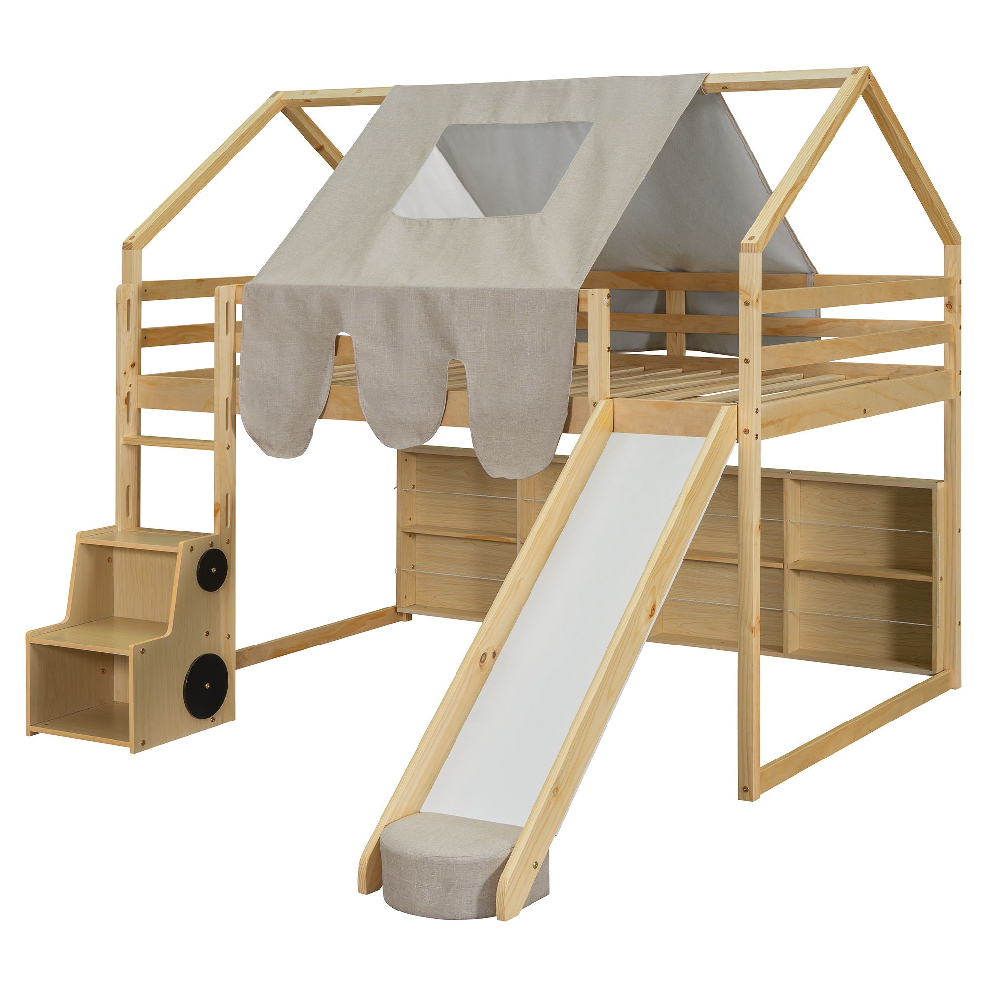 Loft Bed With House Shaped Frame And Tent
