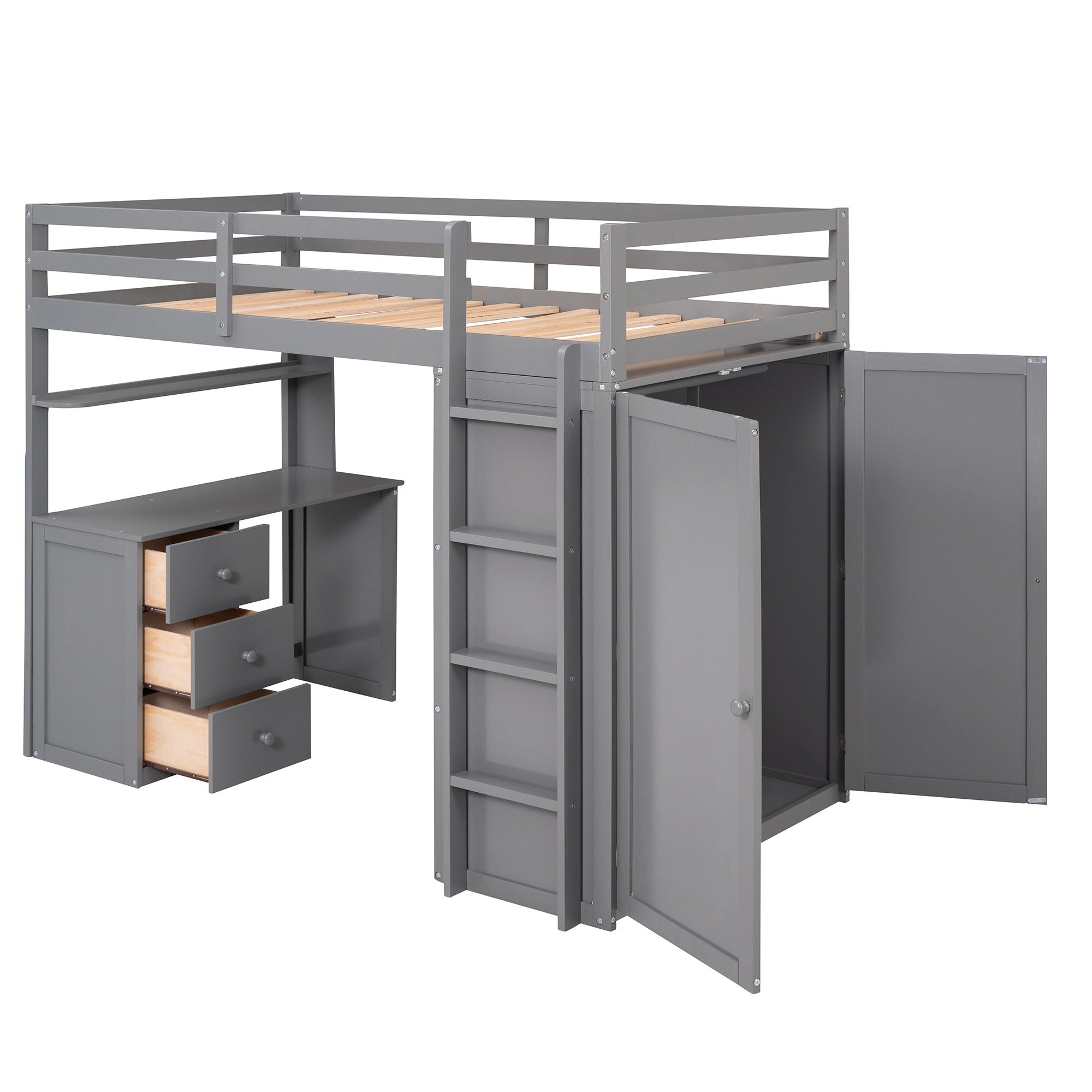 Loft Bed With Drawers, Desk, And Wardrobe