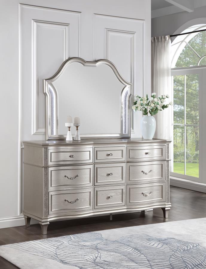 Coaster Fine Furniture Evangeline - 9-Drawer Dresser With Mirror - Silver Oak | Meri Furniture