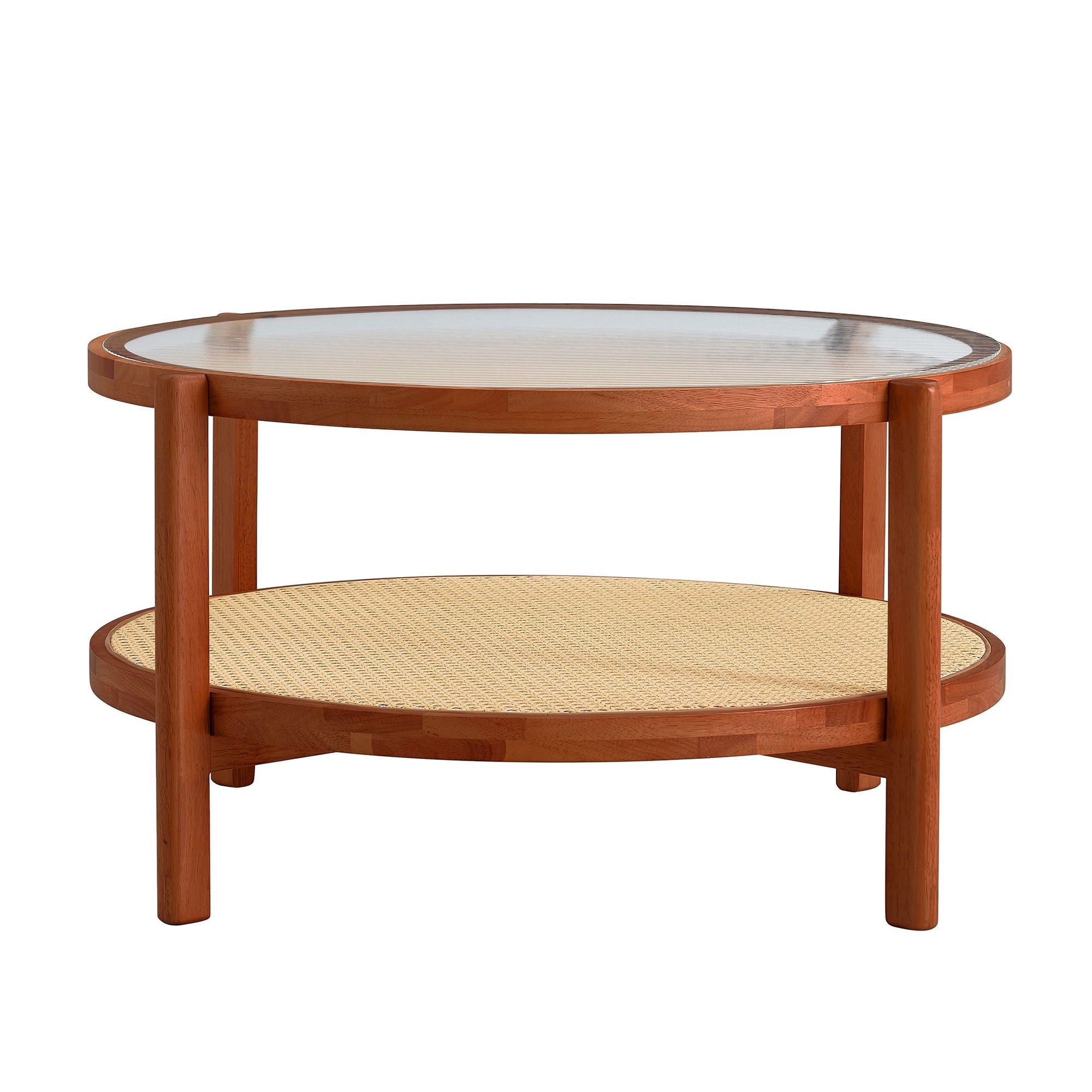 Modern Style Circular Double Layer Tea Table With Rattan Weave