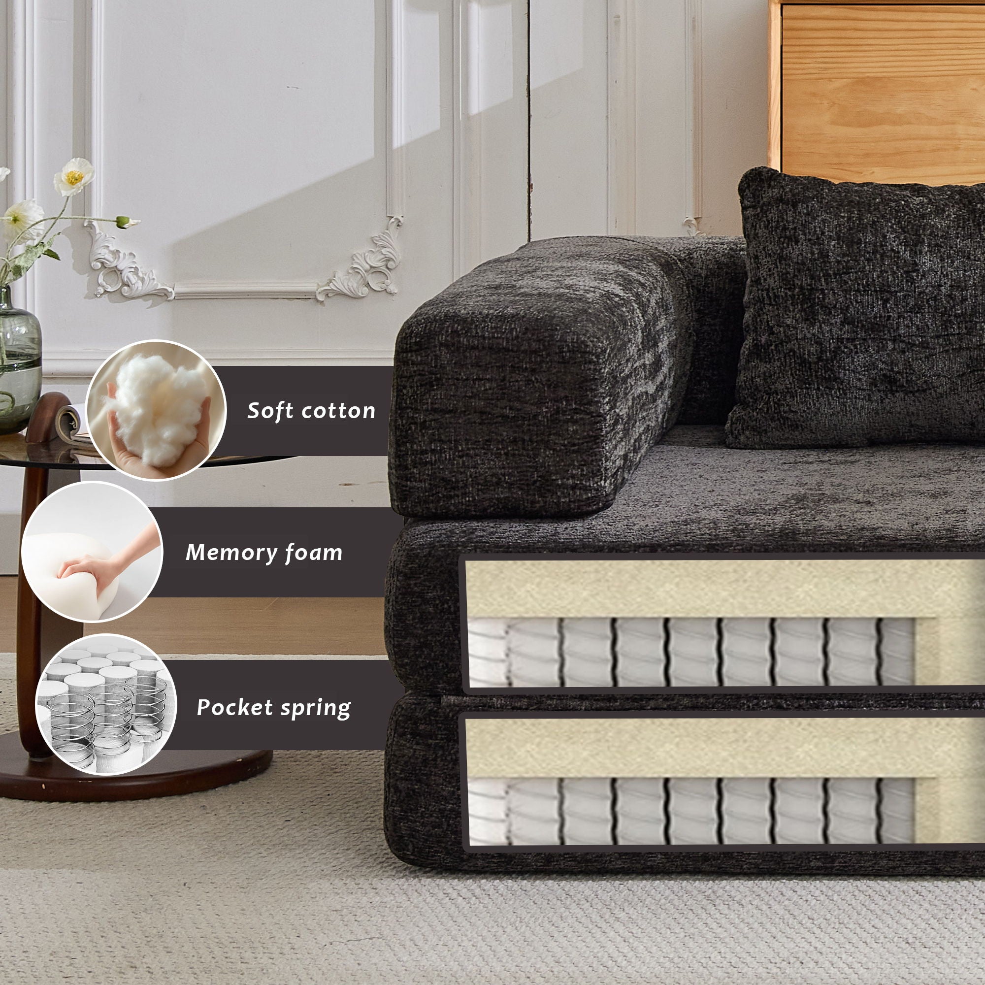 Convertible Floor Sofa Bed, Boneless Modular Sectional Sofa For Living Room