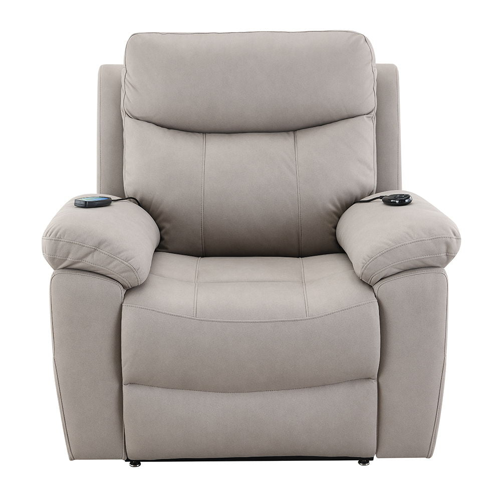 ACME Chriki - Power Recliner With Lift & Heating & Massage - Beige Chenille & Black Finish | Meri Furniture