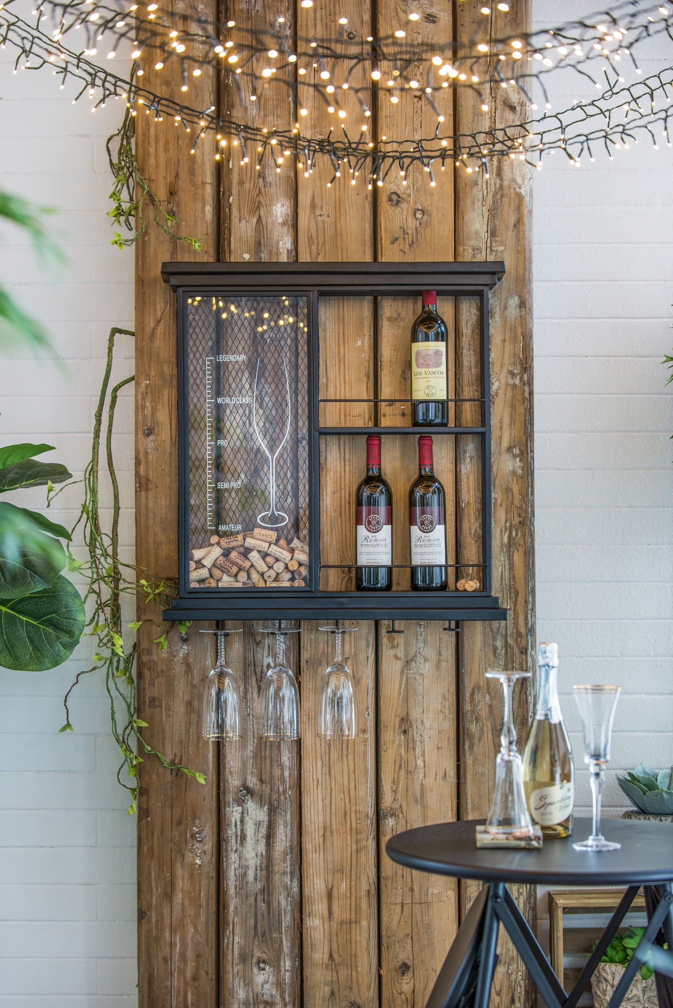 Floating Wine Bar Shelf With Glass Holder And Display Shelves - Black