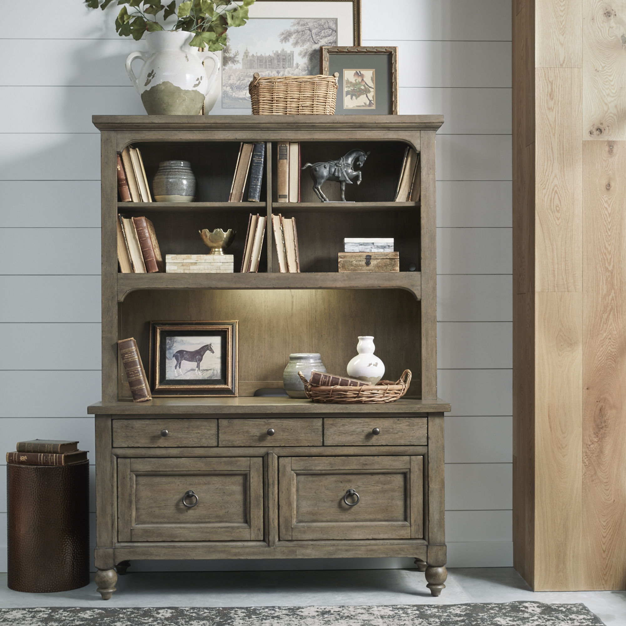 Liberty Furniture Americana Farmhouse - 3 Piece Home Office Set (Desk & Hutch) - Light Brown | Meri Furniture