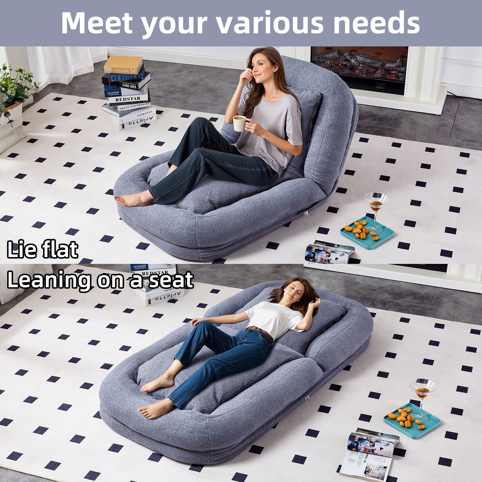 Contemporary Folding Sofa Chair With 5 Adjustable Positions For Gaming, Meditation, And Relaxation