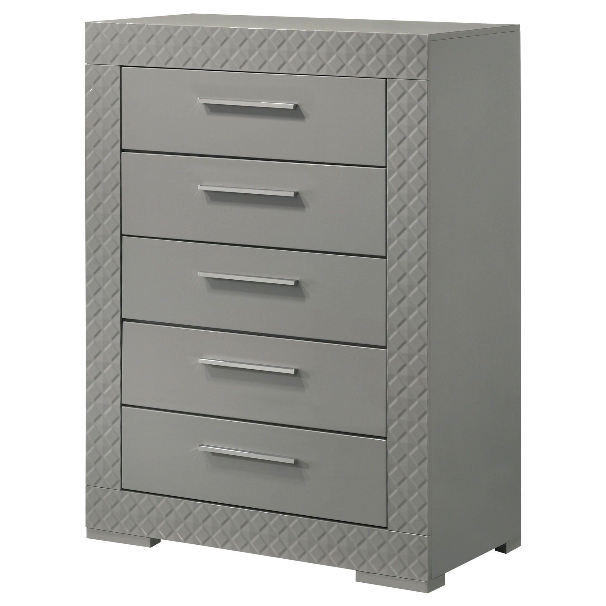 Coaster Fine Furniture Ives - 5-Drawer Bedroom Chest Of Drawers - Gray High Gloss | Meri Furniture