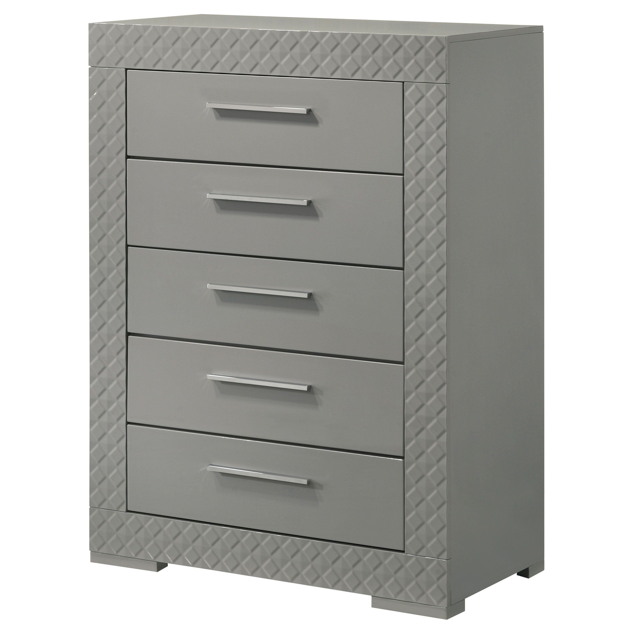 Coaster Fine Furniture Ives - 5-Drawer Bedroom Chest Of Drawers - Gray High Gloss | Meri Furniture