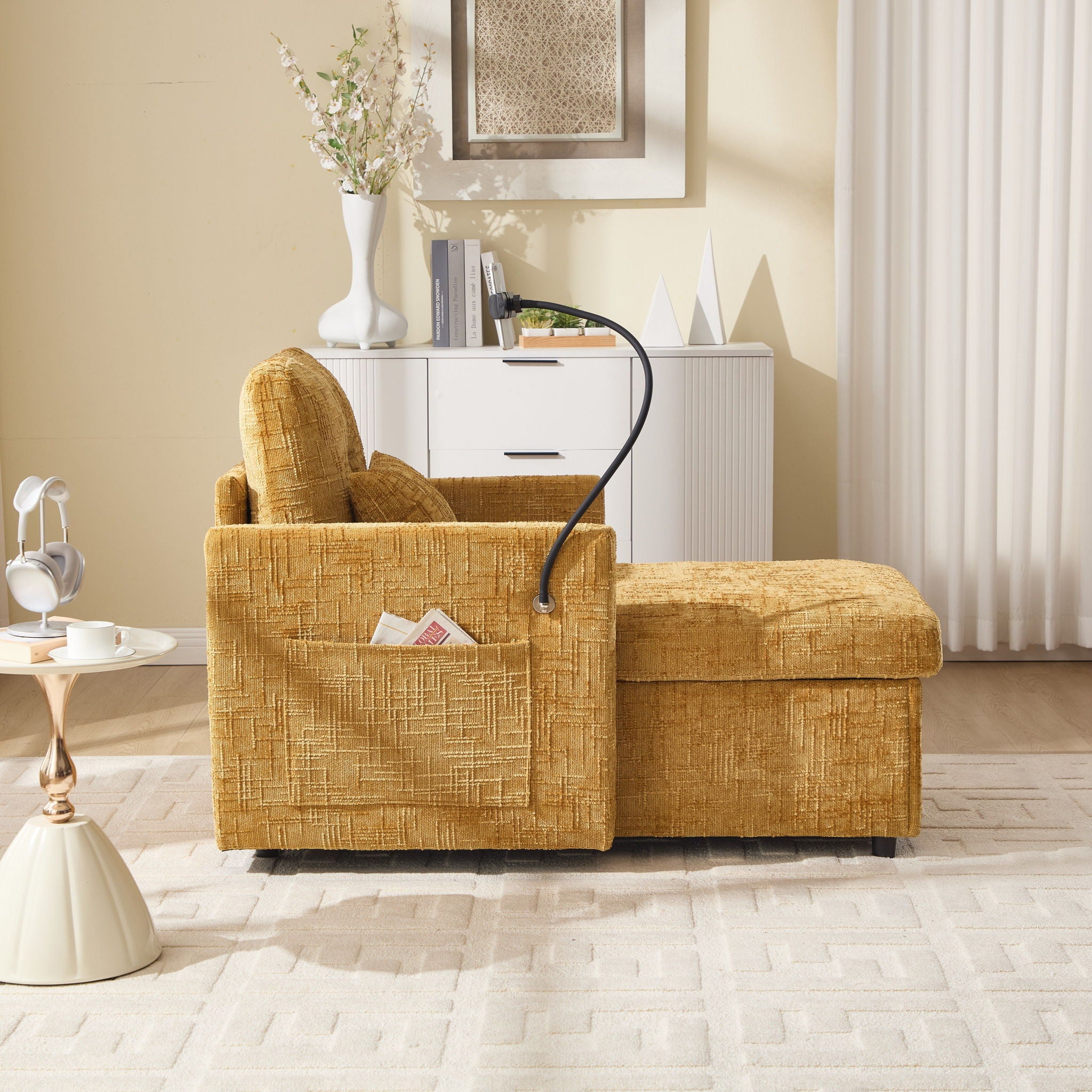 Multifunctional Chenille Recliner Sofa With Storage And Phone Bracket