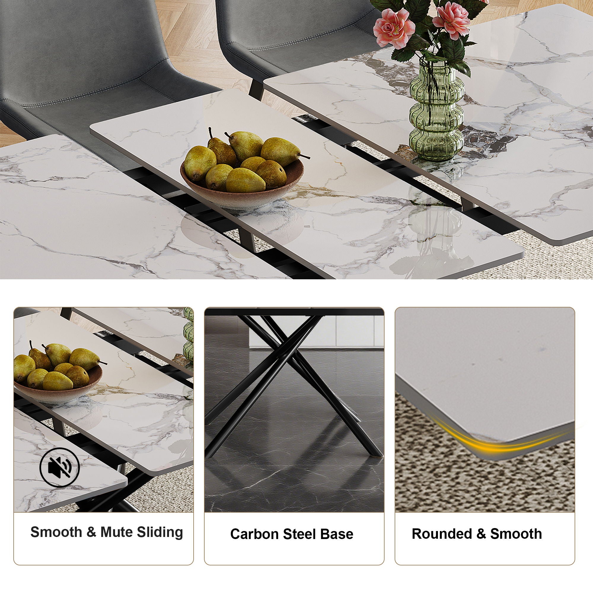 Modern Expandable Dining Table With Retractable Leaf With Chairs