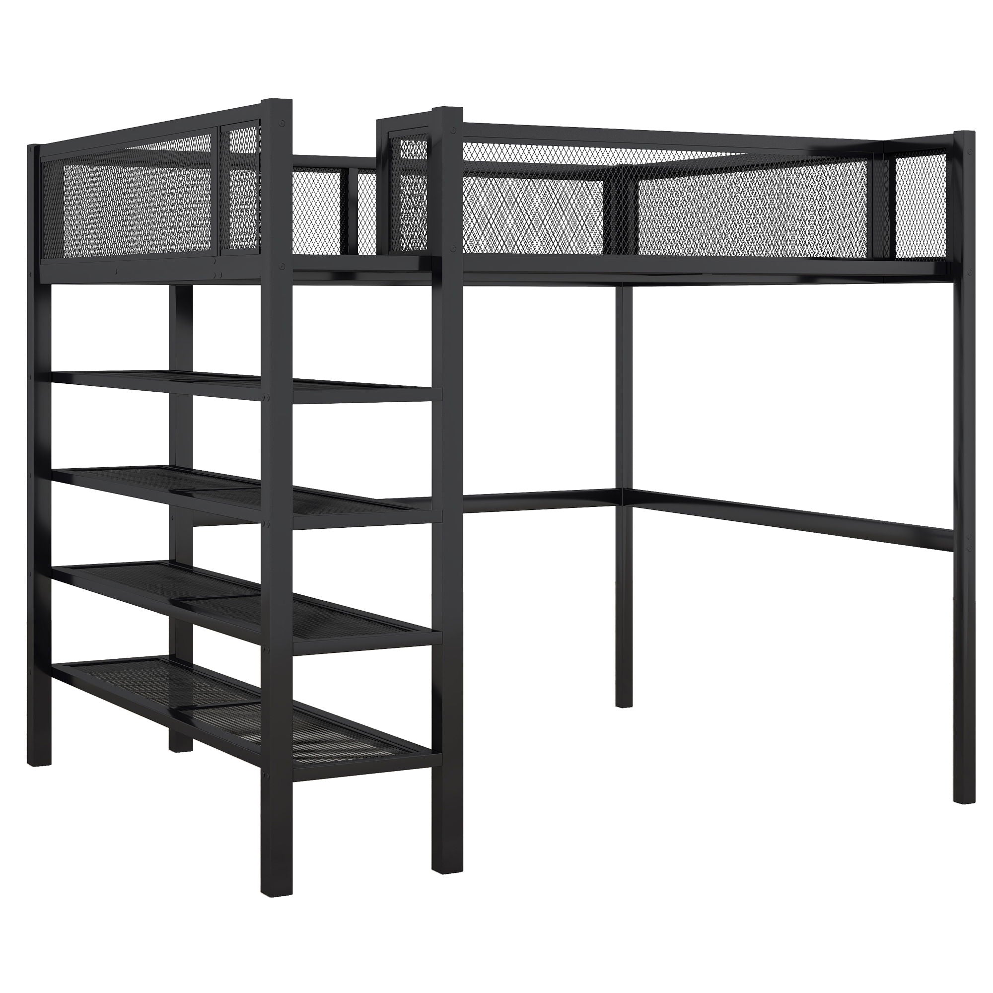 Loft Bed With 4 Tier Shelves And Storage
