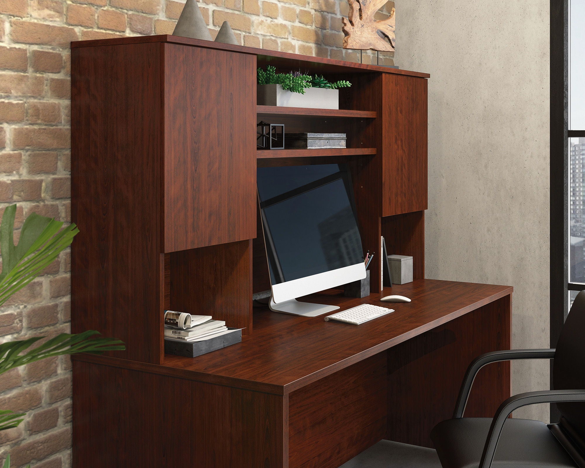 Commercial Storage Hutch for Desk in Cherry