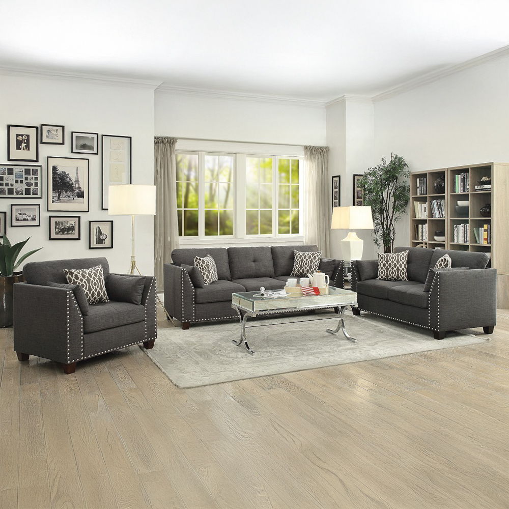 Laurissa - Loveseat With 4 Pillows - Light Charcoal Linen