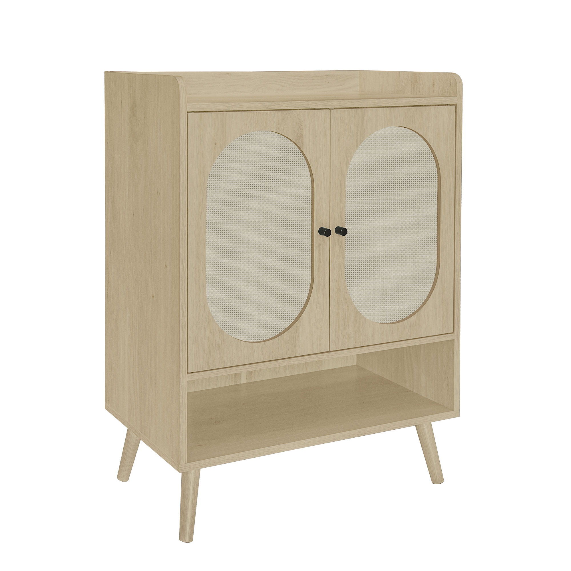 2 Door Shoe Rack, Freestanding, Modern Shoe Storage Cabinet, For Entryway - Natural