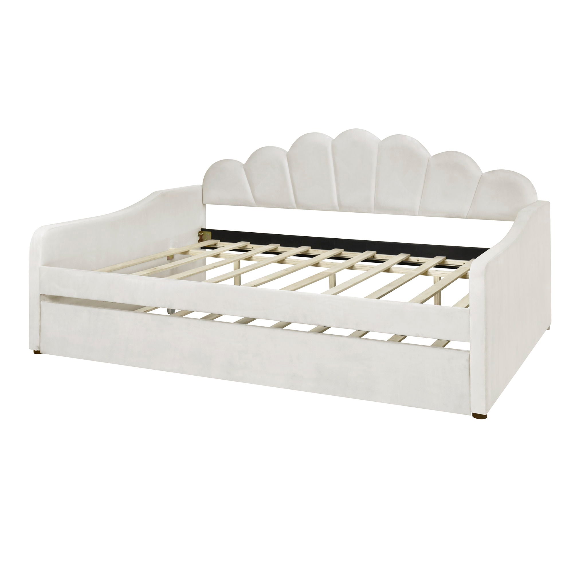 Upholstery Daybed Frame With Shell Shaped Backrest And Trundle