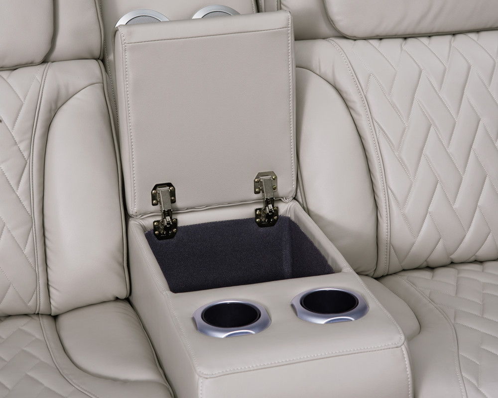 Jazz 74"W Ice Leather Aire Transformer Power Reclining Loveseat with Power Headrest, Bluetooth Speakers, LED Lights, USB & USB-C Ports, Storage & Cupholders