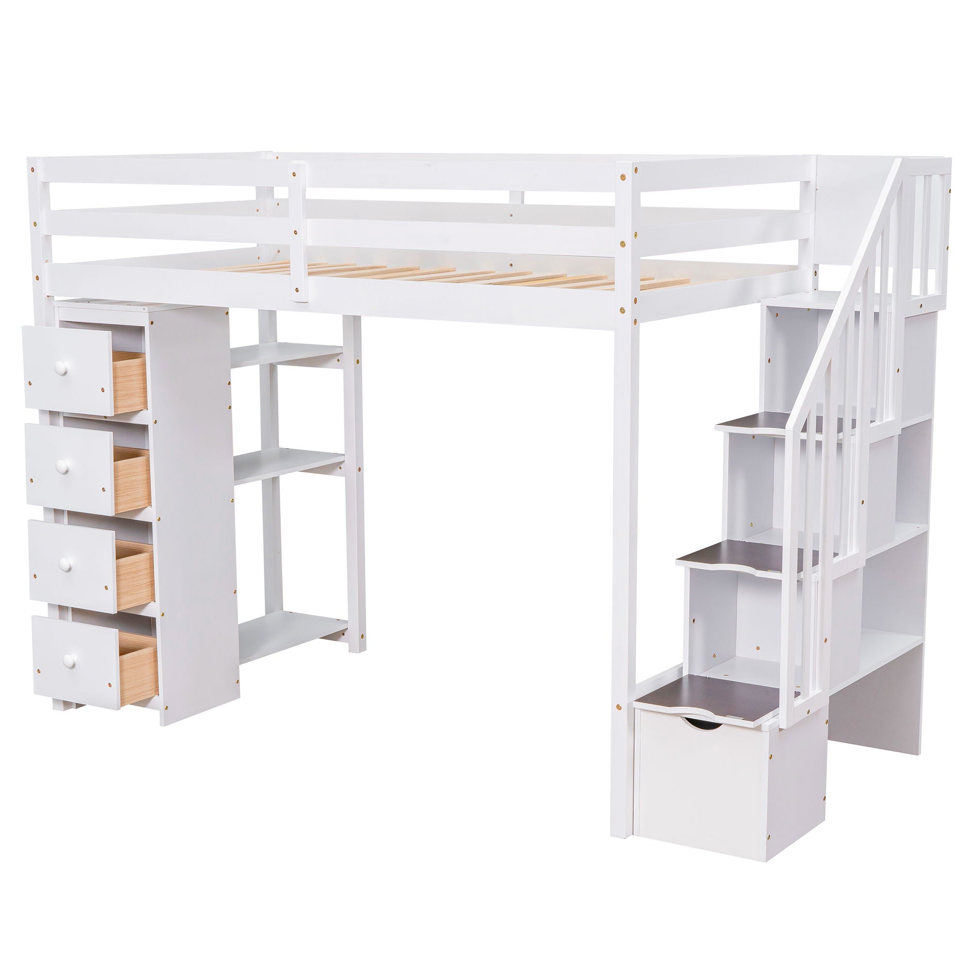 Loft Bed With Storage Drawers And Stairs With Shelves