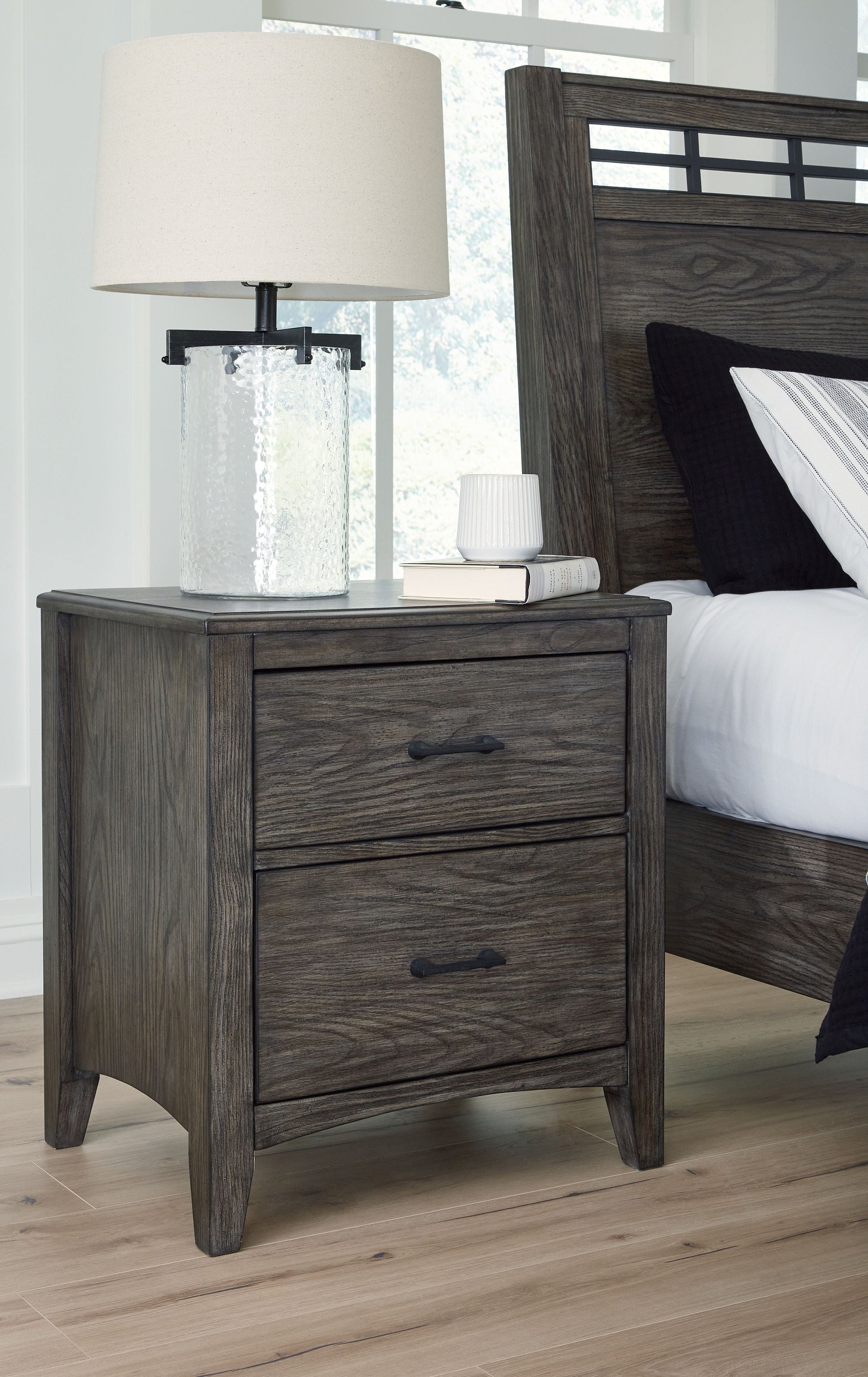 Signature Design by Ashley® Montillan - Grayish Brown - Two Drawer Night Stand | Meri Furniture