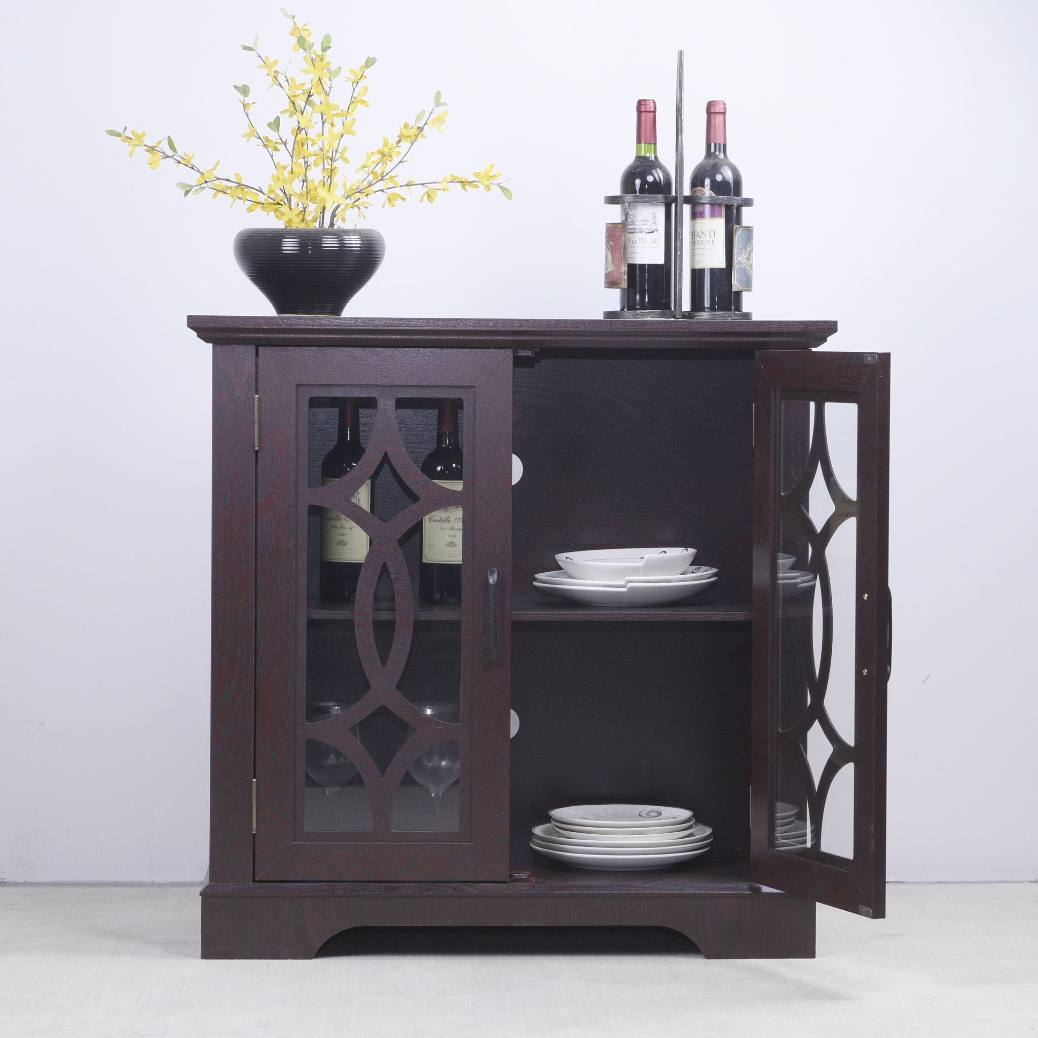 Modern Sideboard With Tempered Glass Doors - Ox Blood Red