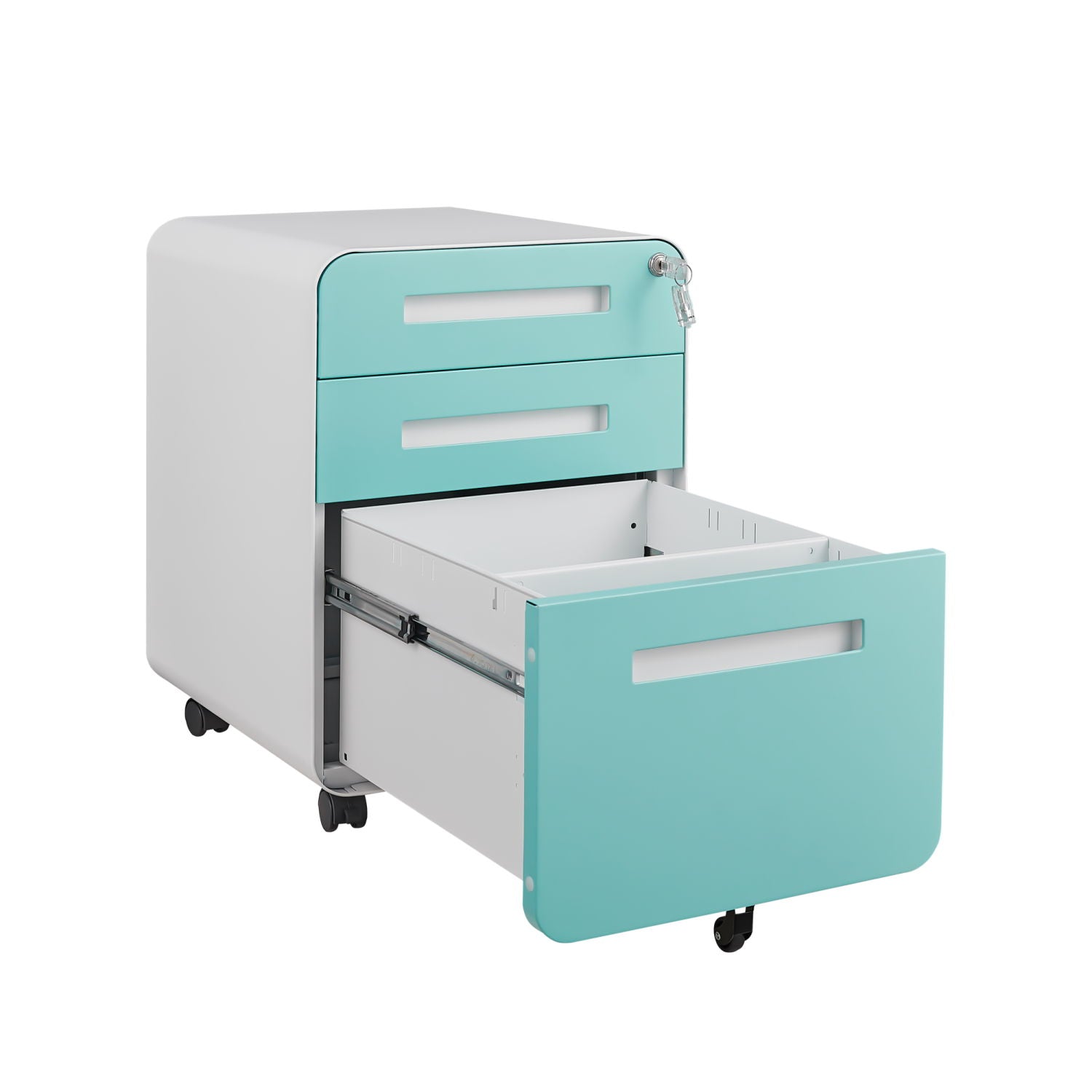 3 Drawer Mobile File Cabinet Under Desk Office, Simple Style Versatile Storage Cabinet For Legal / Letter / A4 Files, 5 Wheel Design Anti-Tilting Cold Rolled Steel Waterproof Moisture-Proof