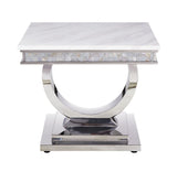 ACME Zander - Console Table - White Printed Faux Marble & Mirrored Silver Finish | Meri Furniture