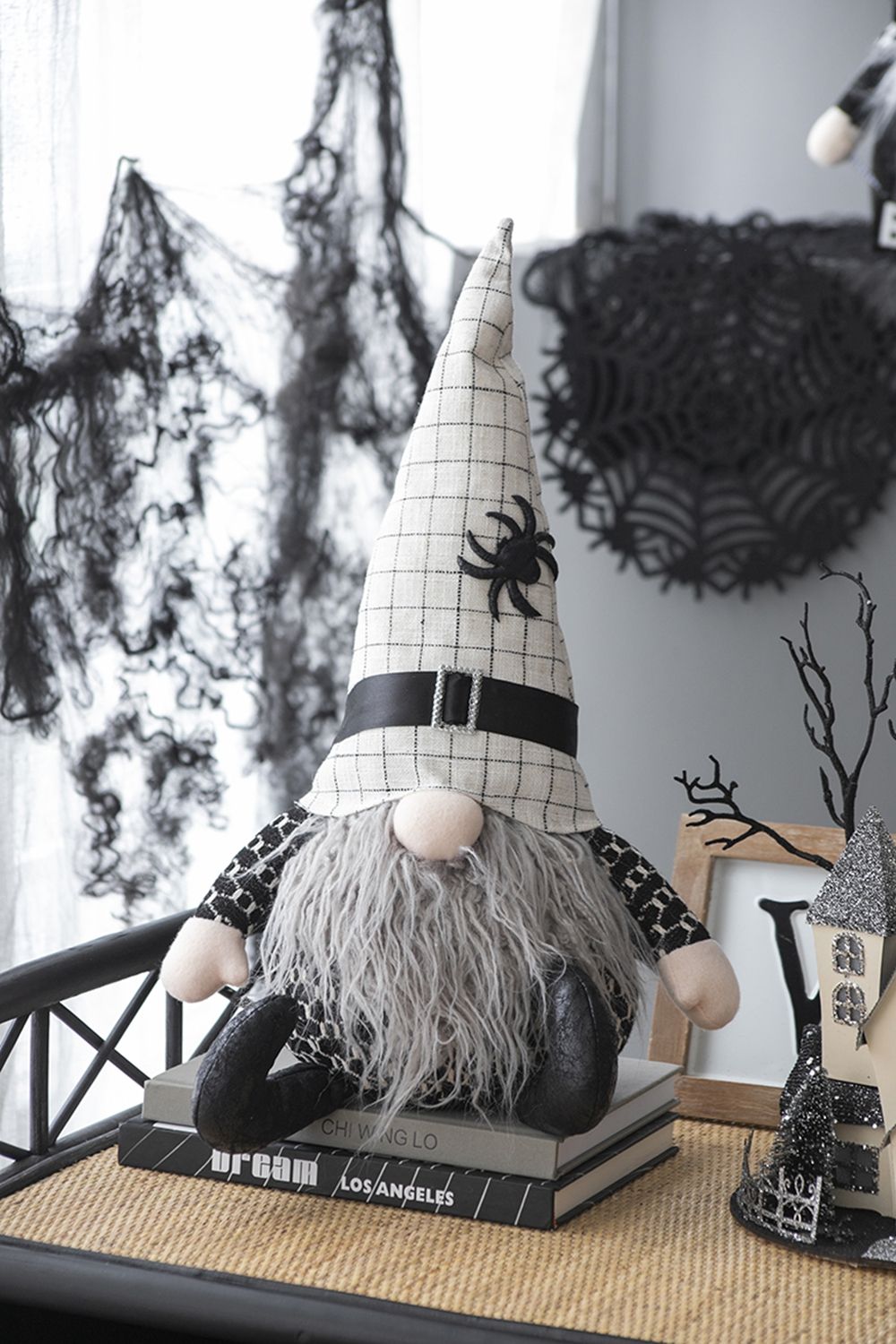 Sitting Gnome With Hat Spider, For Halloween Decor