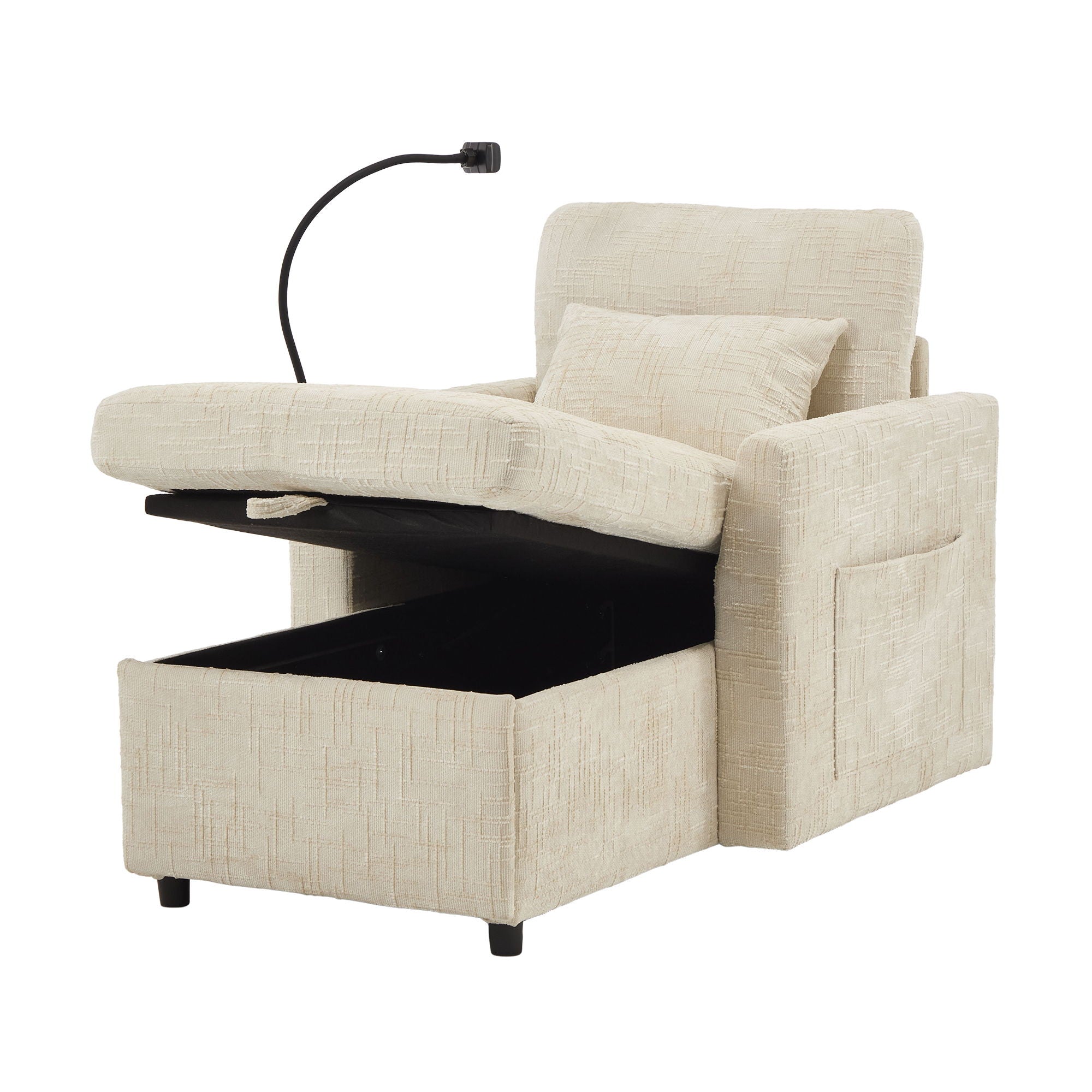 Multifunctional Chenille Recliner Sofa With Storage And Phone Bracket