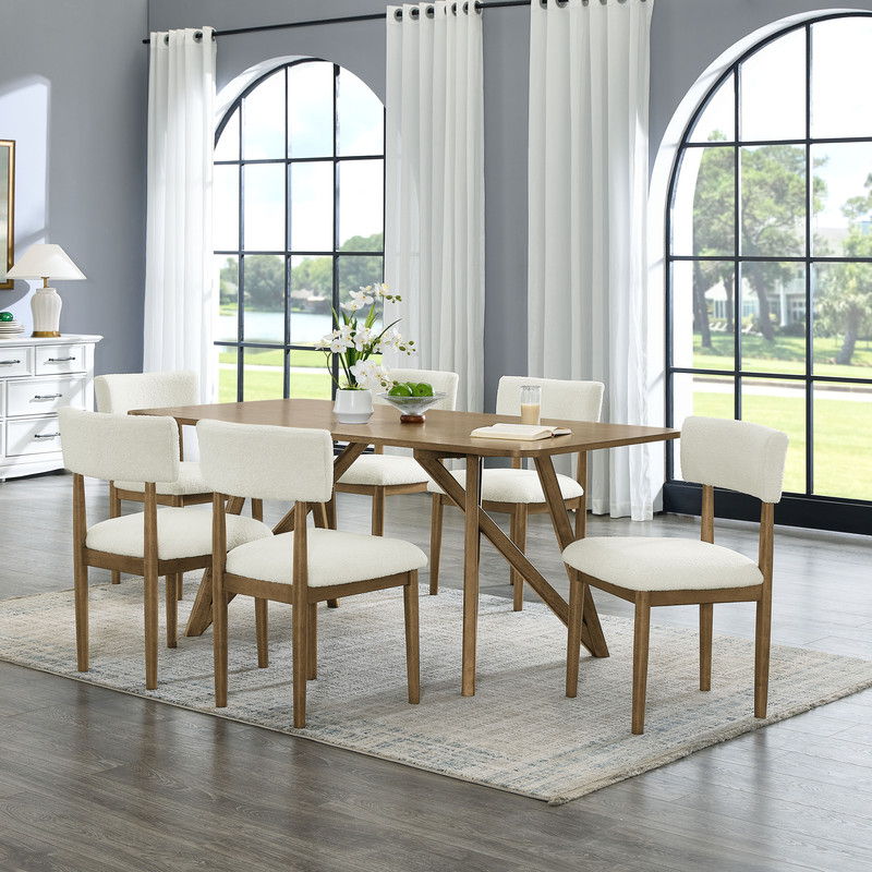 Darla 7Pc 70" Rectangular Walnut Oak Geometric Cross Base Dining Set