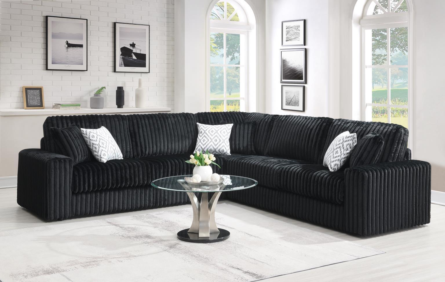 U247 - Corduroy 3 Piece Sectional - Black