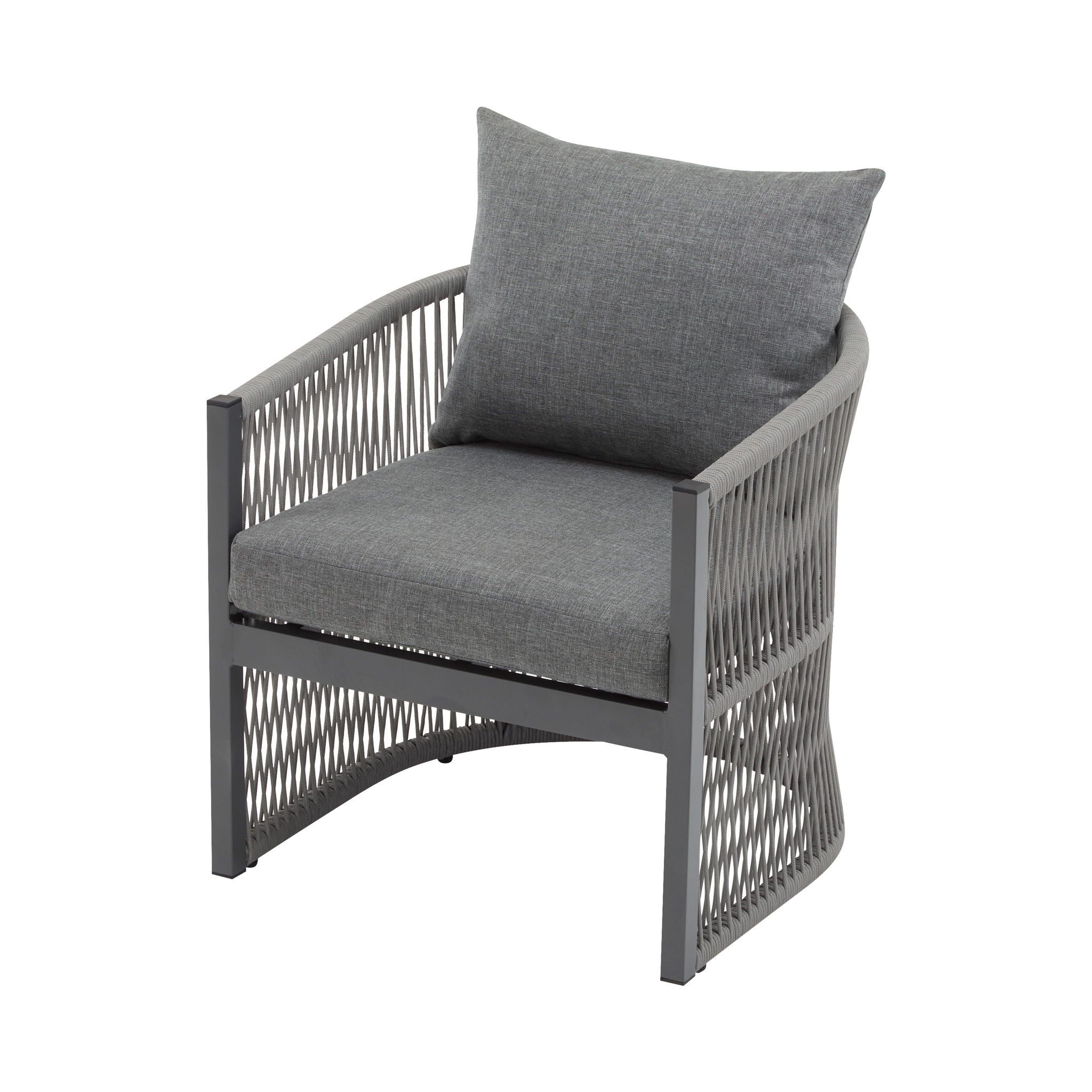Modern Curved Aluminum Lounge Chair With Stylish Rope Weave Design And Cushioned Comfort For Outdoor