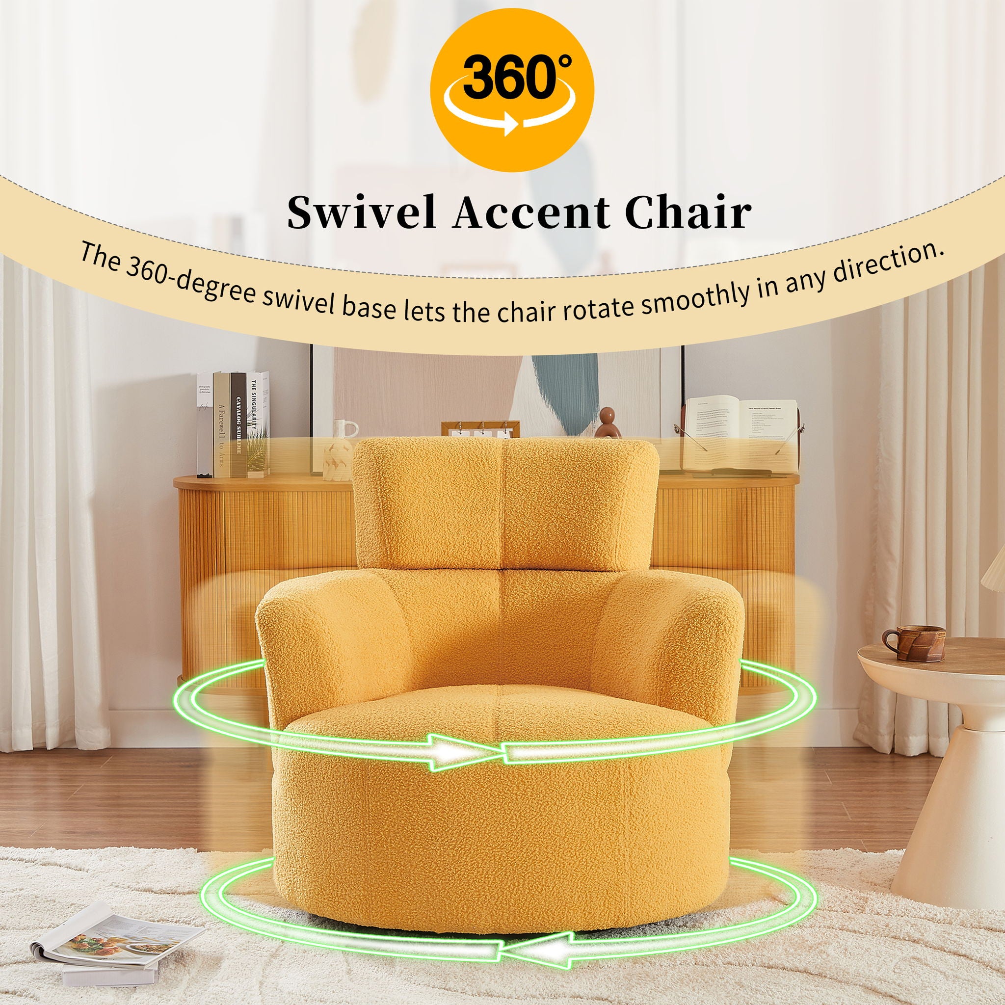 360° Swivel Chair Upholstered Accent Barrel Chair With Adjustable Headrest