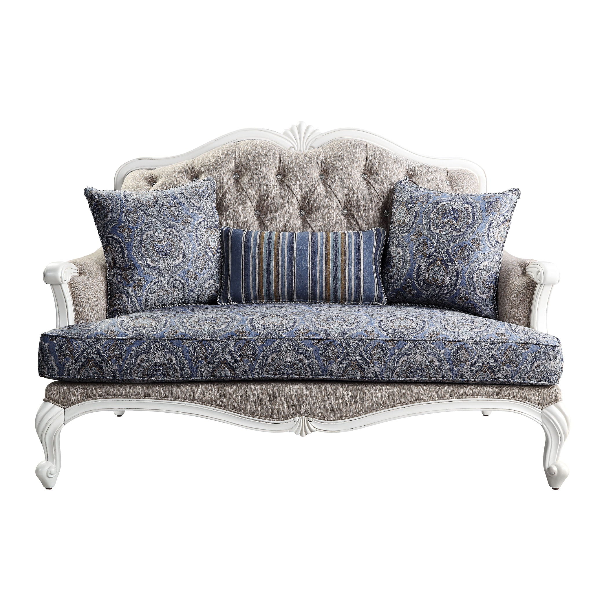 Ciddrenar - Loveseat With 3 Pillows - Fabric & White