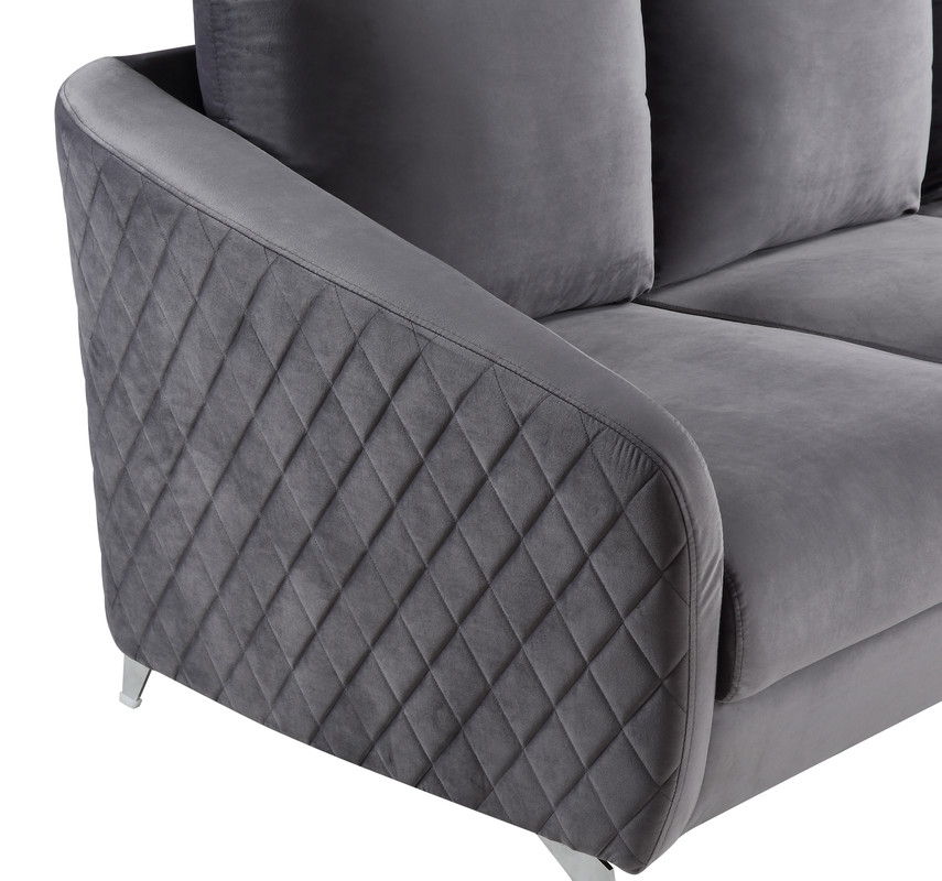 Sofia 55"W Gray Velvet Modern Chic Loveseat Couch