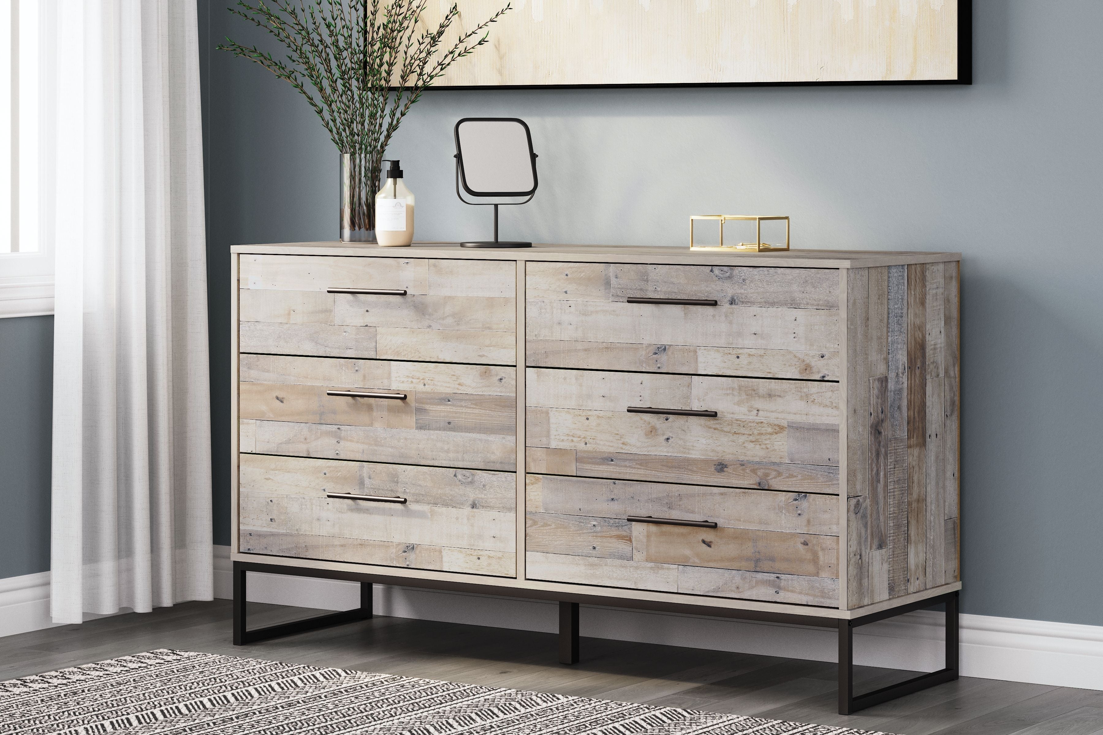 Signature Design by Ashley® Neilsville - Whitewash - Six Drawer Dresser - Vinyl-Wrapped | Meri Furniture