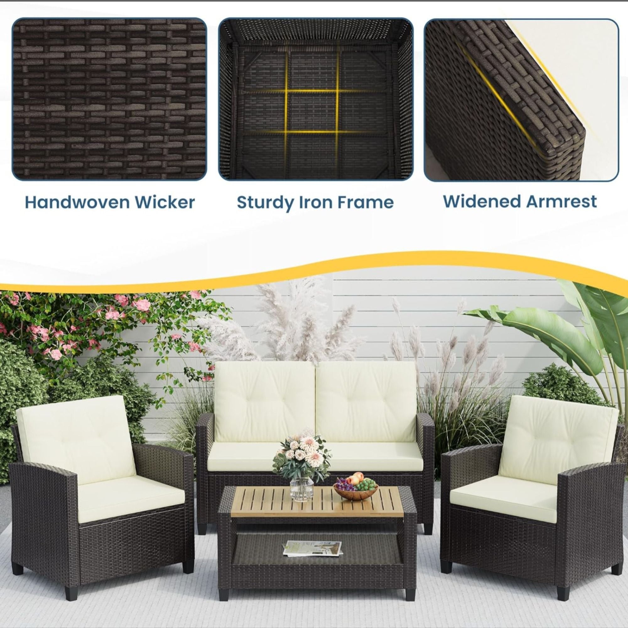 Modern All-Weather Patio Set With Cushions And Table