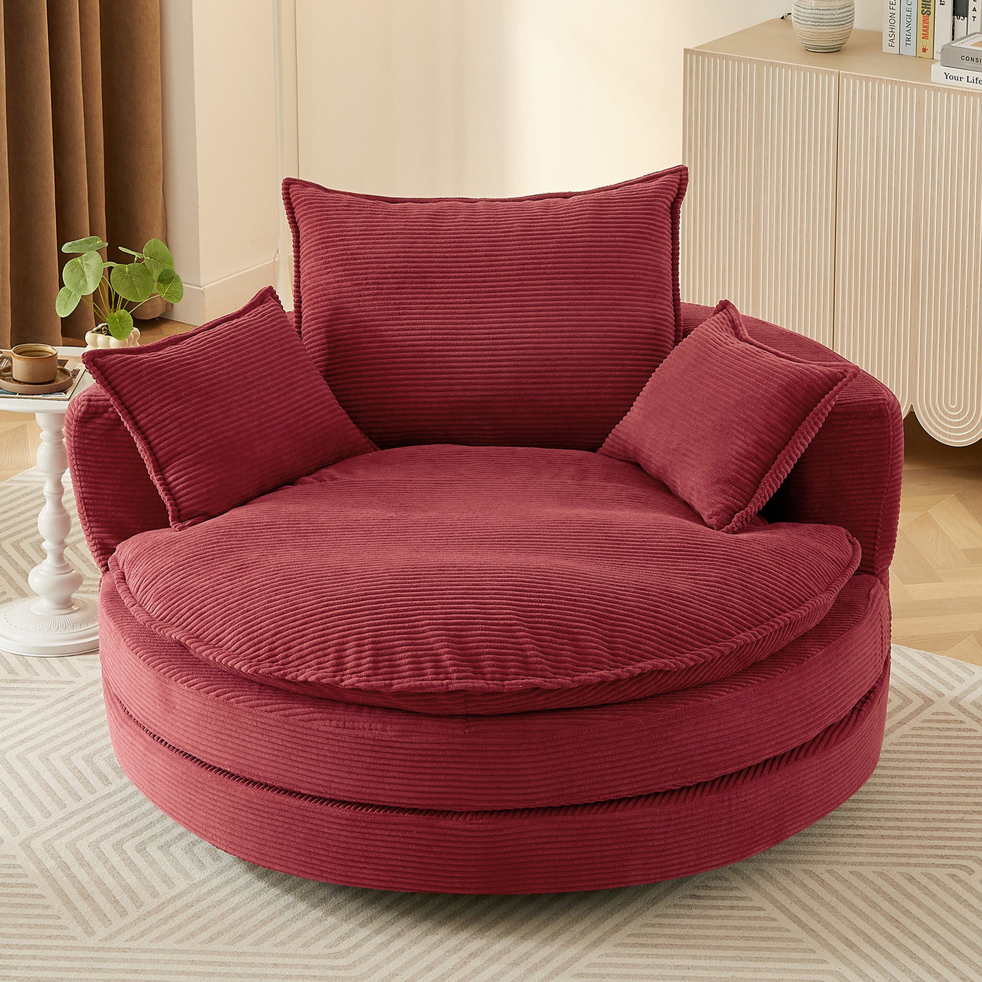 360° Swivel Accent Barrel Chair With Dual Layer Cushion And 3 Removable Pillows