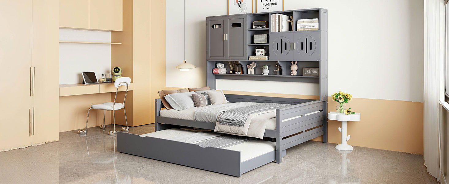 Daybed With All-In-One Cabinet And Shelf