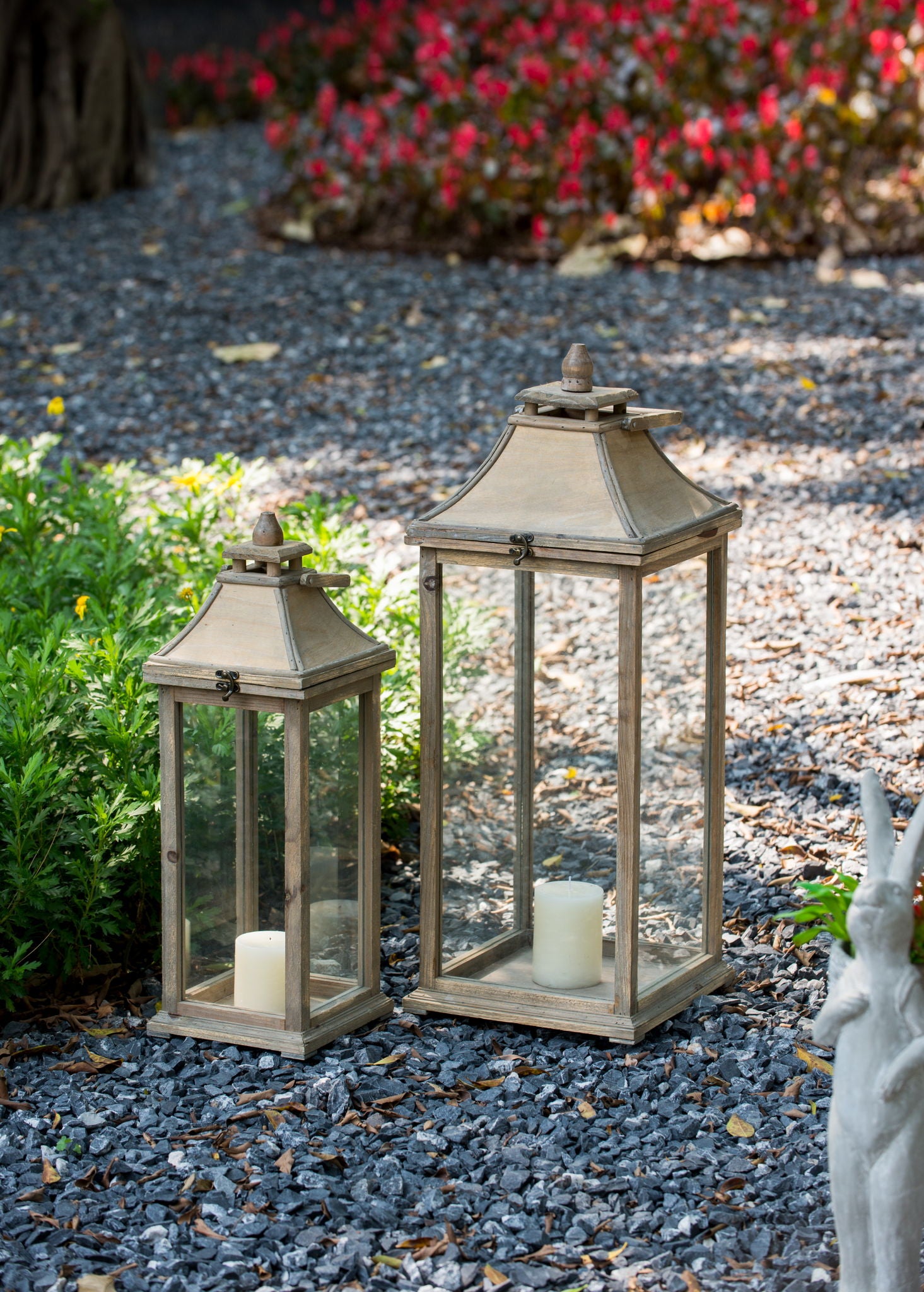 Candle Lantern Decorative, Hurricane Lantern Holder Decor For Indoor Outdoor, Home Garden Wedding - Ivory