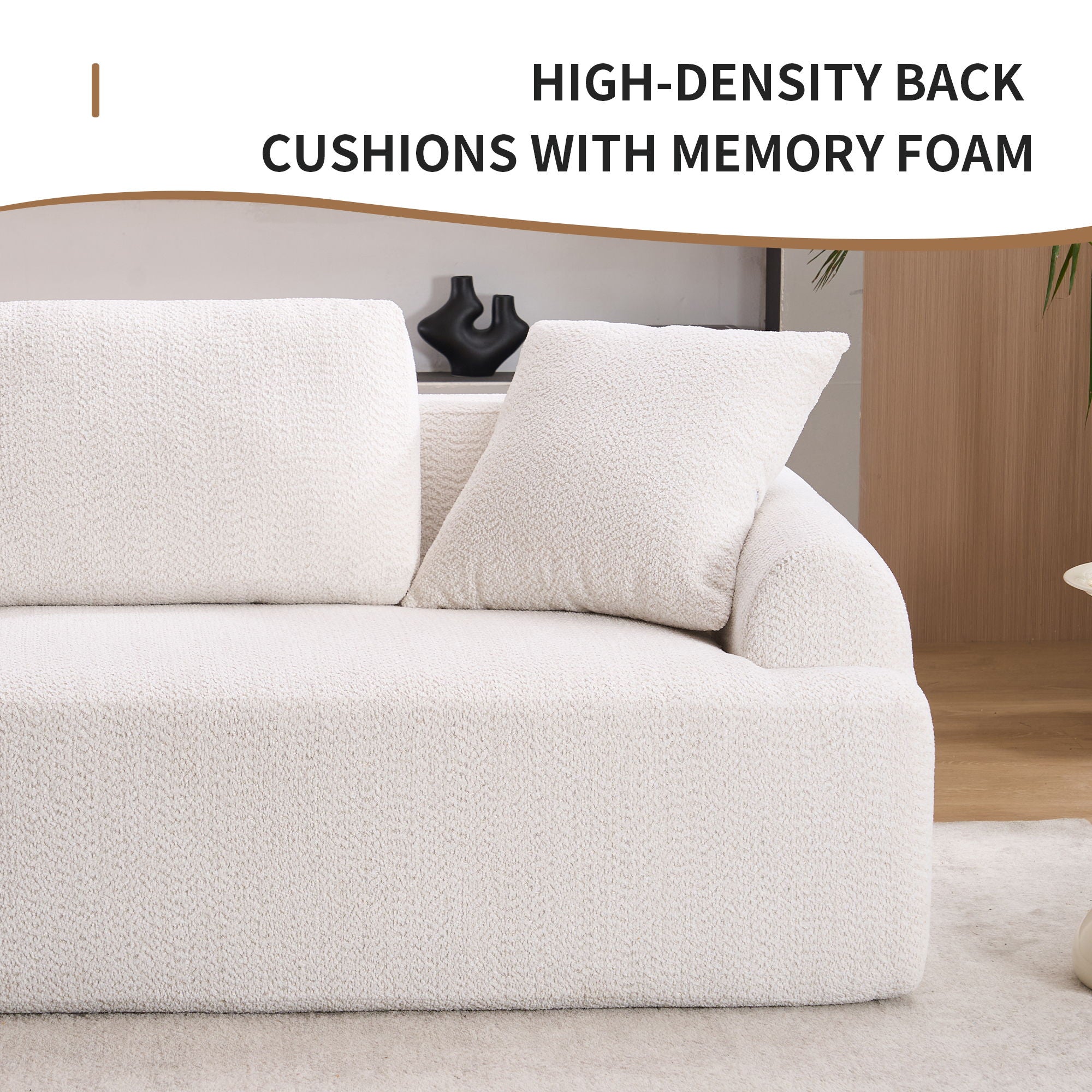 Compression Sofa: 4 Seater Combined Sofa, Crochet Yarn Fabric, Full Sponge Compression Sofa, Combined Sofa With 4 Pillows For Home Living / Home Furniture / Apartment - Beige