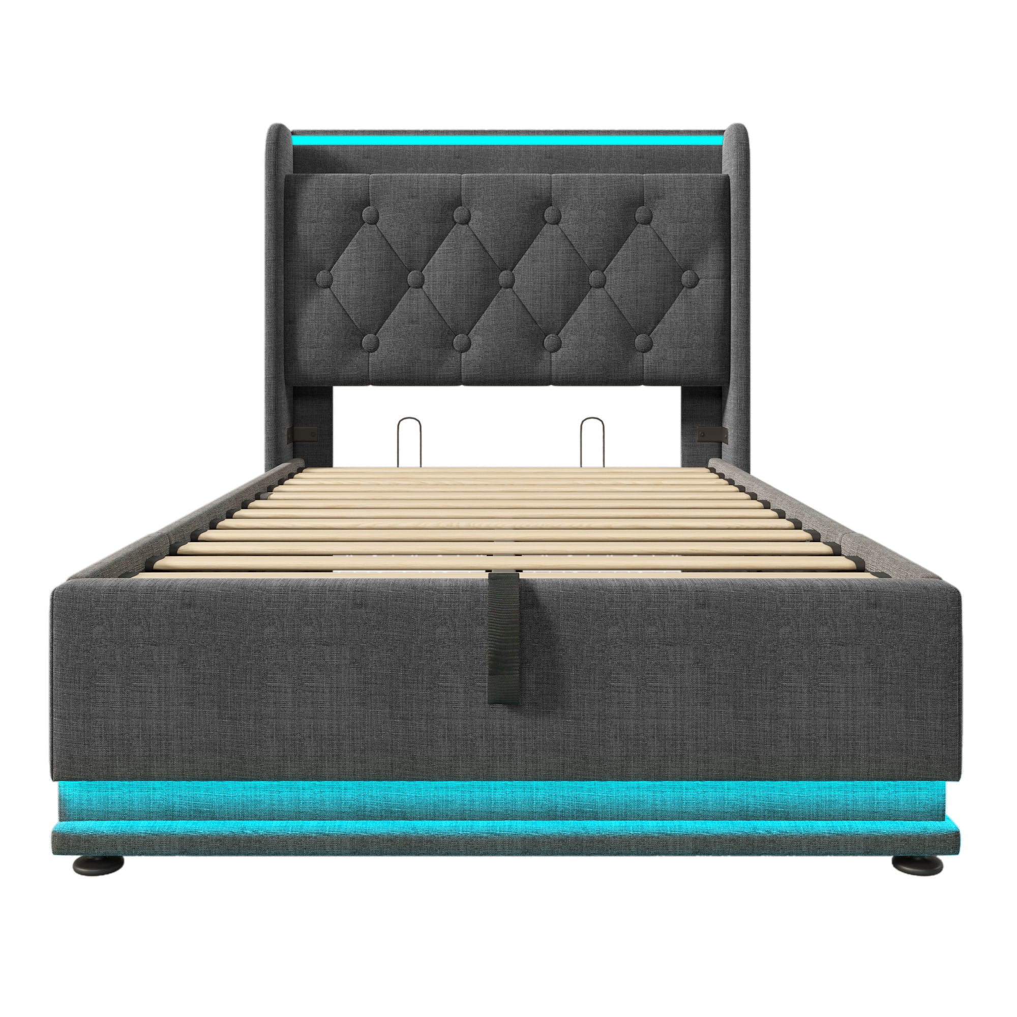 Upholstered Bed, 360 Surround LED Function, Remote Control, Hydraulic Storage Bed With USB, Type-C Charging (Without Mattress)