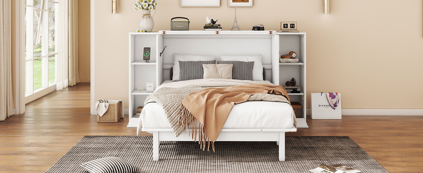 Murphy Bed With Shelves, Drawers And USB Ports