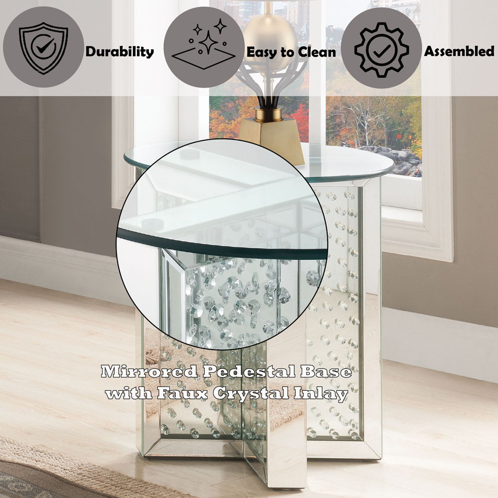 Nysa - 23" End Table - Mirrored & Faux Crystals