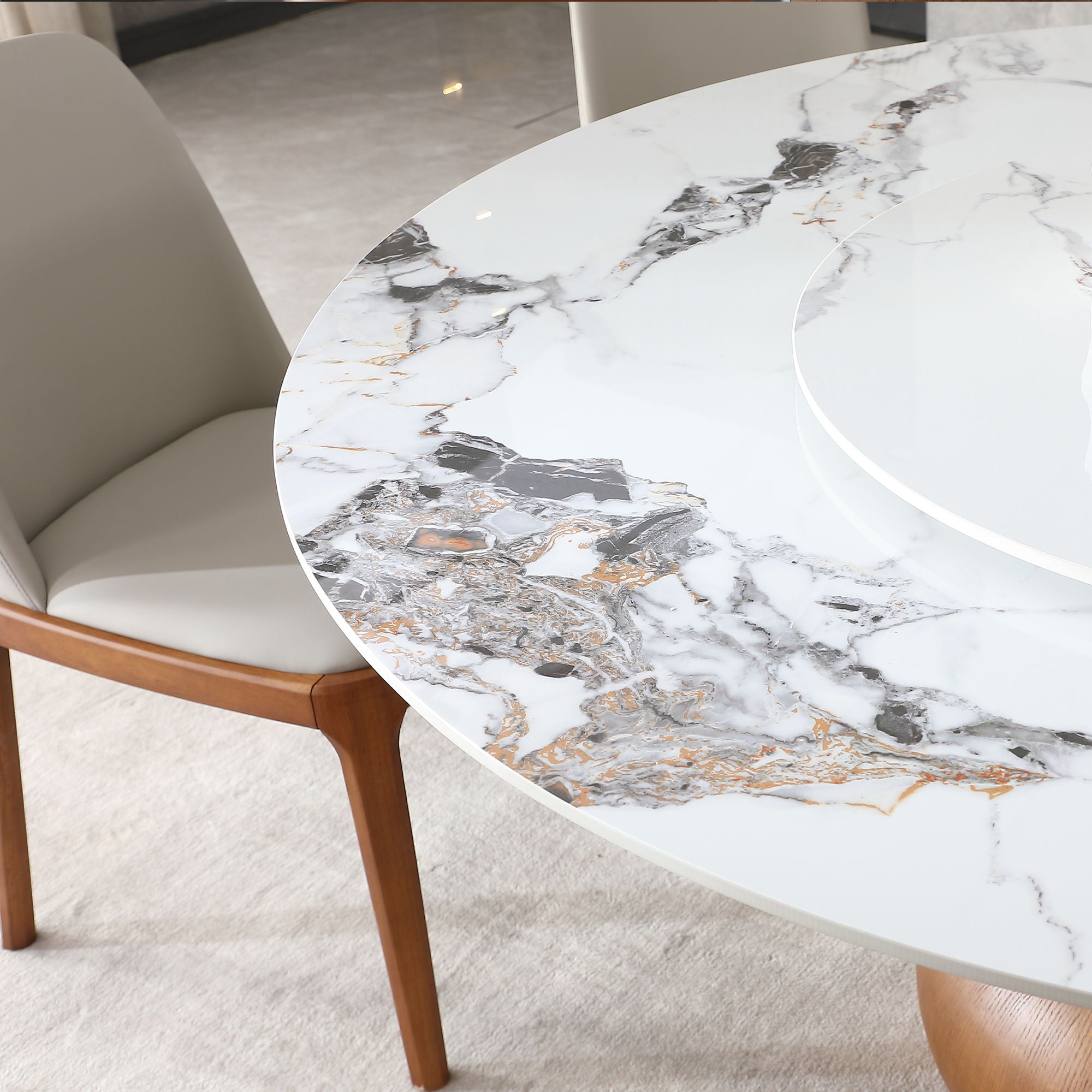 Round Modern Marble Dining Table With Chairs