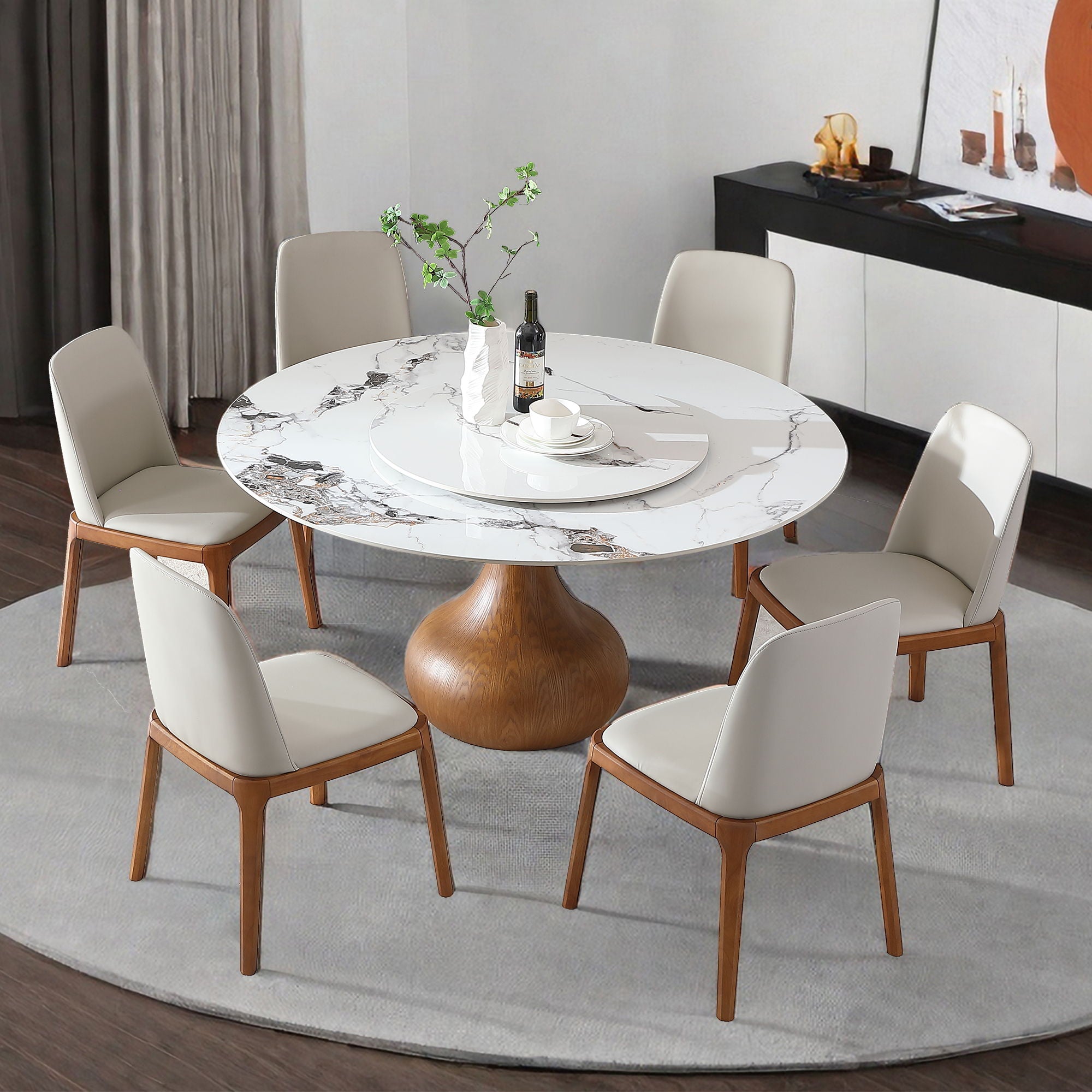 Round Modern Marble Dining Table With Chairs