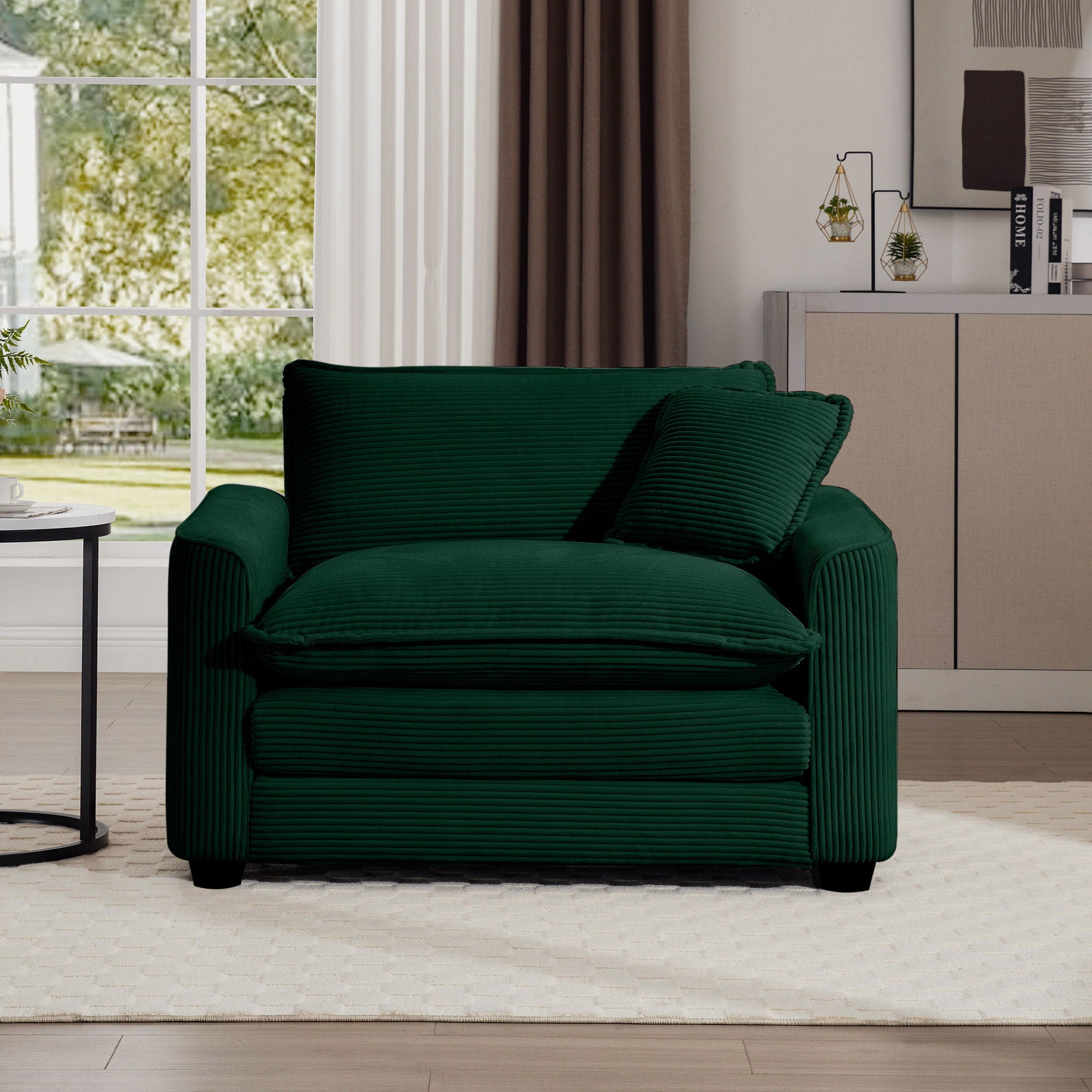 Modern Classic Corduroy Fabric Single Chair Deep Seat Sofa With Pillow