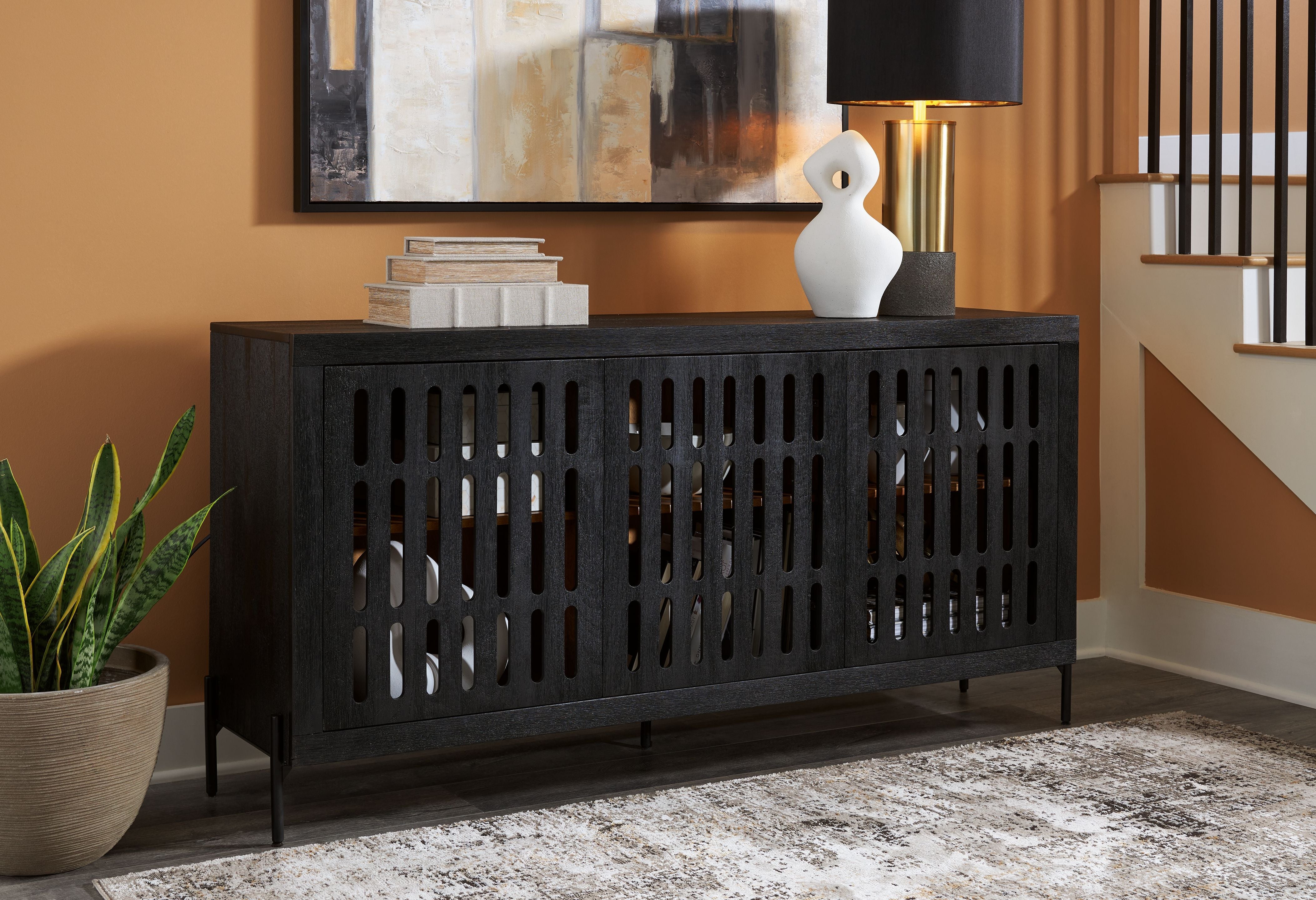 Signature Design by Ashley® Vallisburg - Black / Natural - Accent Cabinet | Meri Furniture