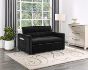 Maeve 53.5"W Black Velvet Convertible Sleeper Loveseat with Tufting and Side Pockets