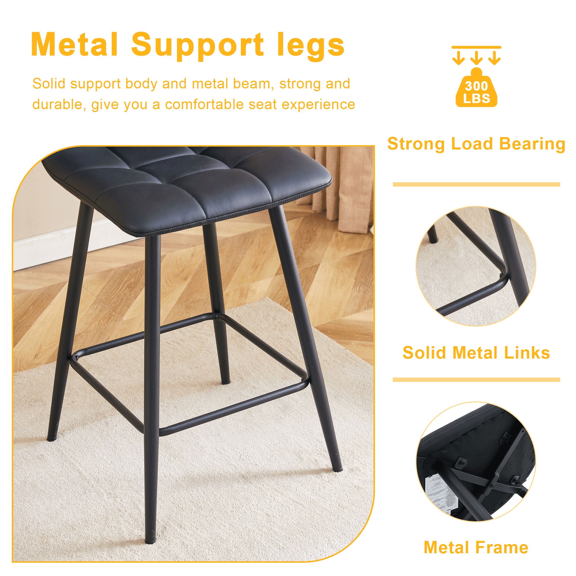 Bar Chair Set Comfortable With Metal Legs And Ergonomic Design